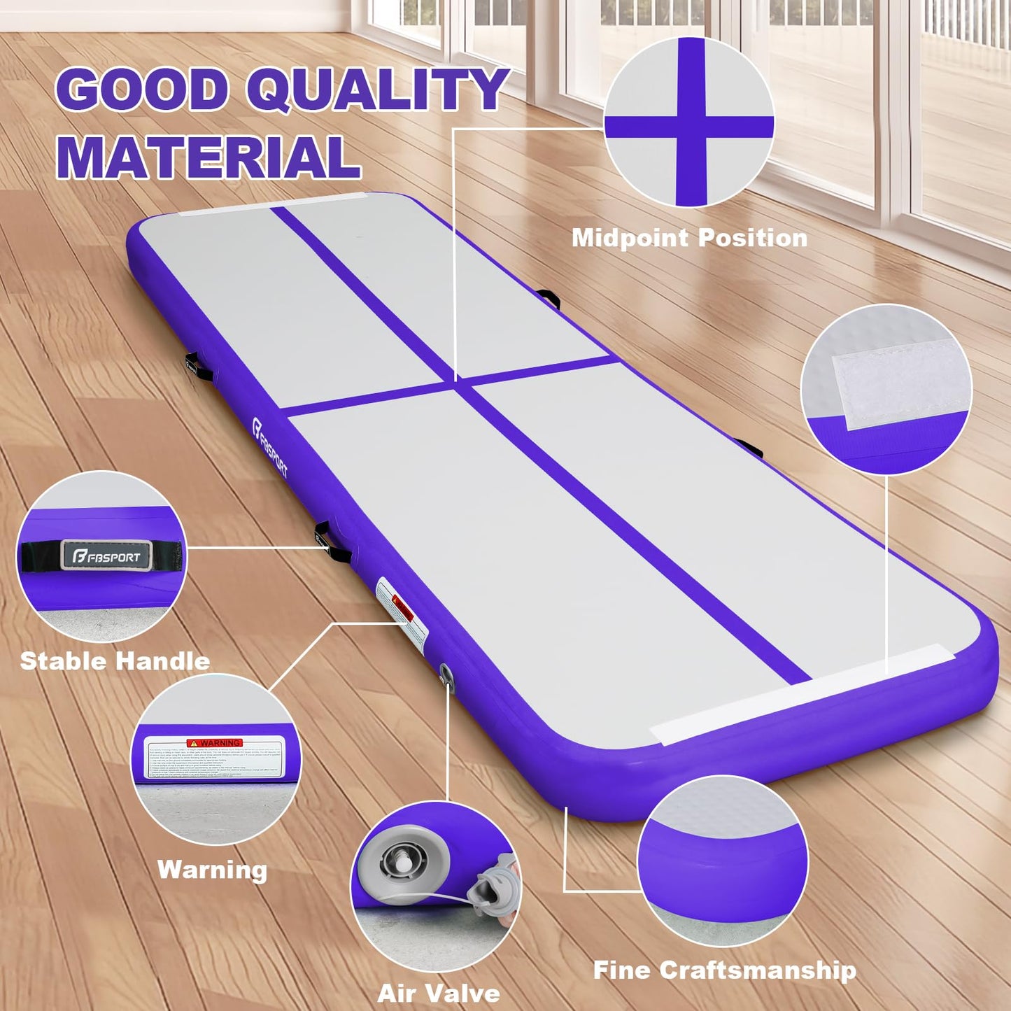 FBSPORT 10ft Inflatable Air Gymnastics Mat Training Mats 4 inches Thickness Gymnastics Tracks for Home Use/Training/Cheerleading/Yoga/Water with Pump