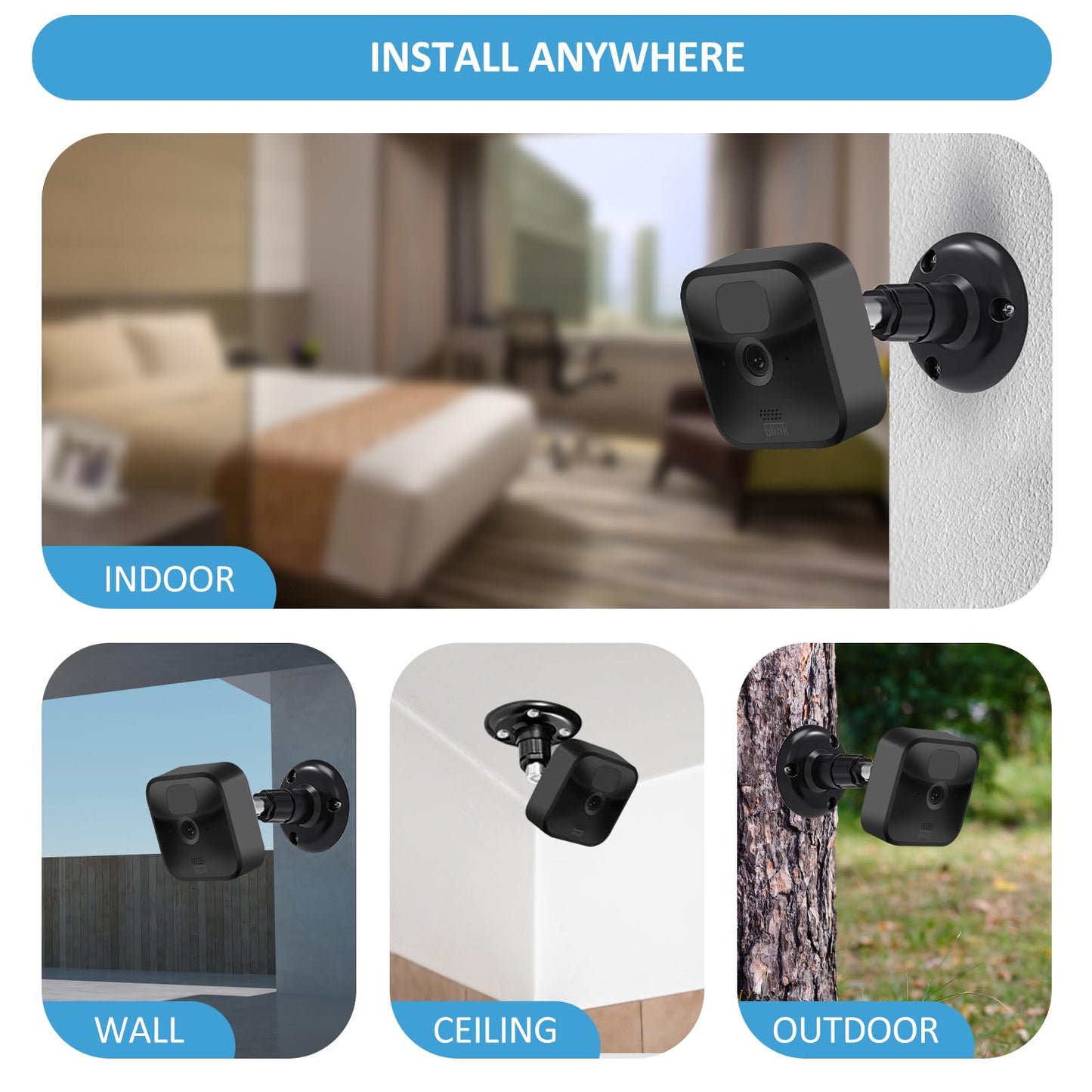 Blink Outdoor Camera Mount, 360 Degree Adjustable Indoor/Outdoor Wall Mount Bracket for Blink Home Security System Black 3 Pack
