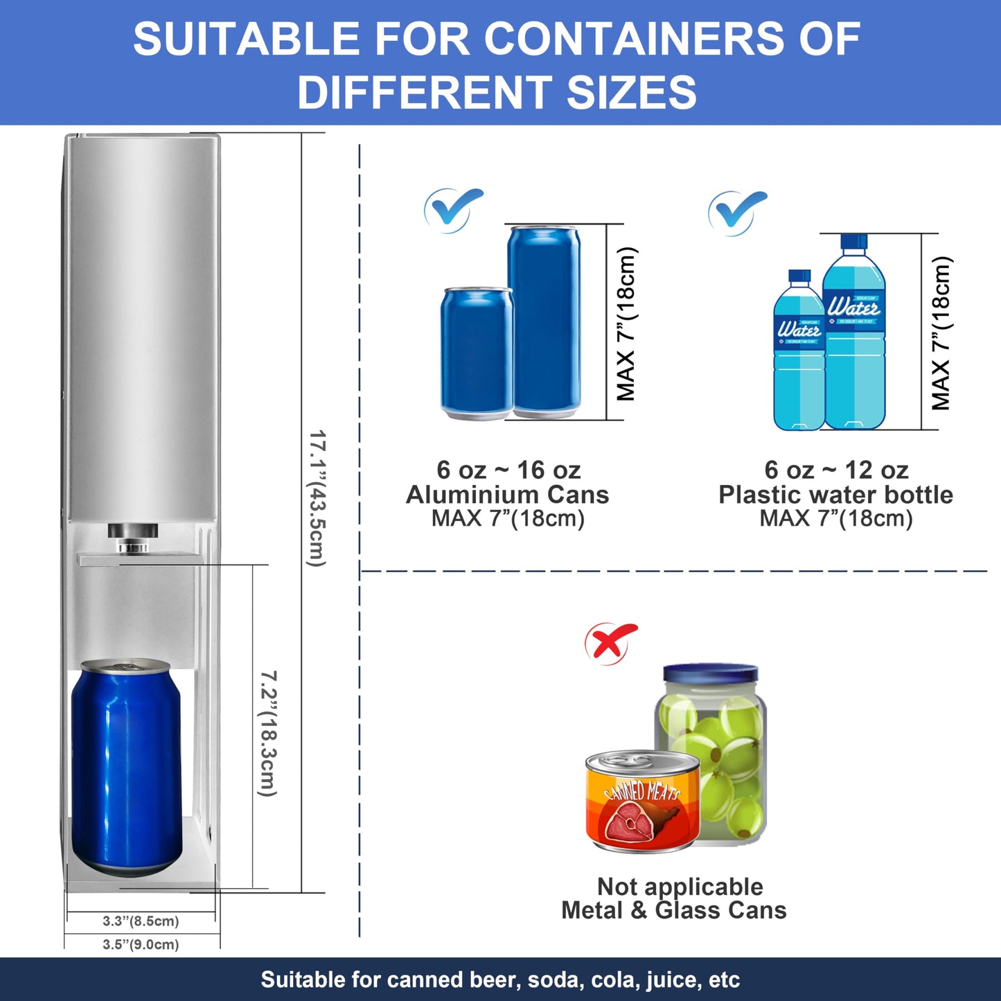 JNSTU Electric Can Crusher with Button Controller, Automatic Can Crushers for Recycling 8/12/16oz Cans, Auto Cycle Mode, Countertop Can Smasher for Recycling Aluminum Seltzer, Soda, Beer Cans, Sliver