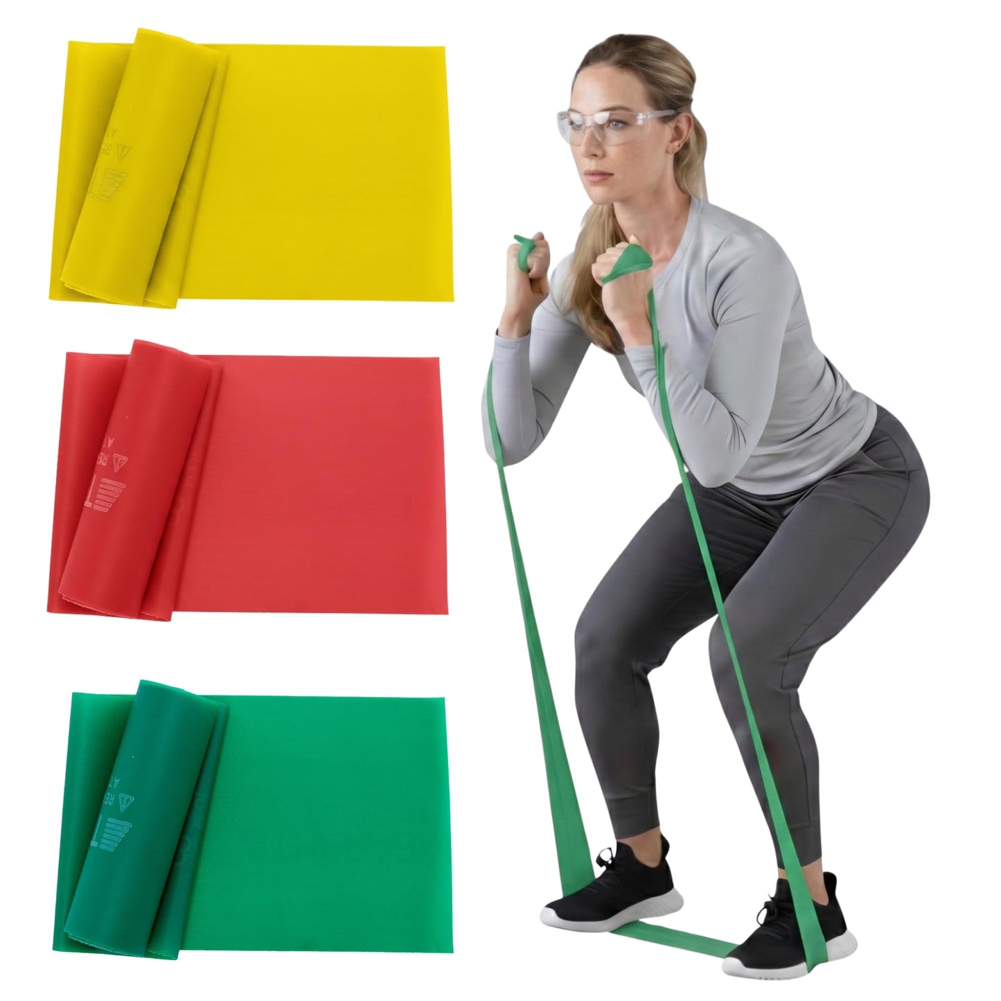 THERABAND Resistance Bands Set, Beginner Kit, Yellow, Red, Green, Latex Elastic Bands for Exercise & Physical Therapy, Strength Training for Upper & Lower Body Fitness
