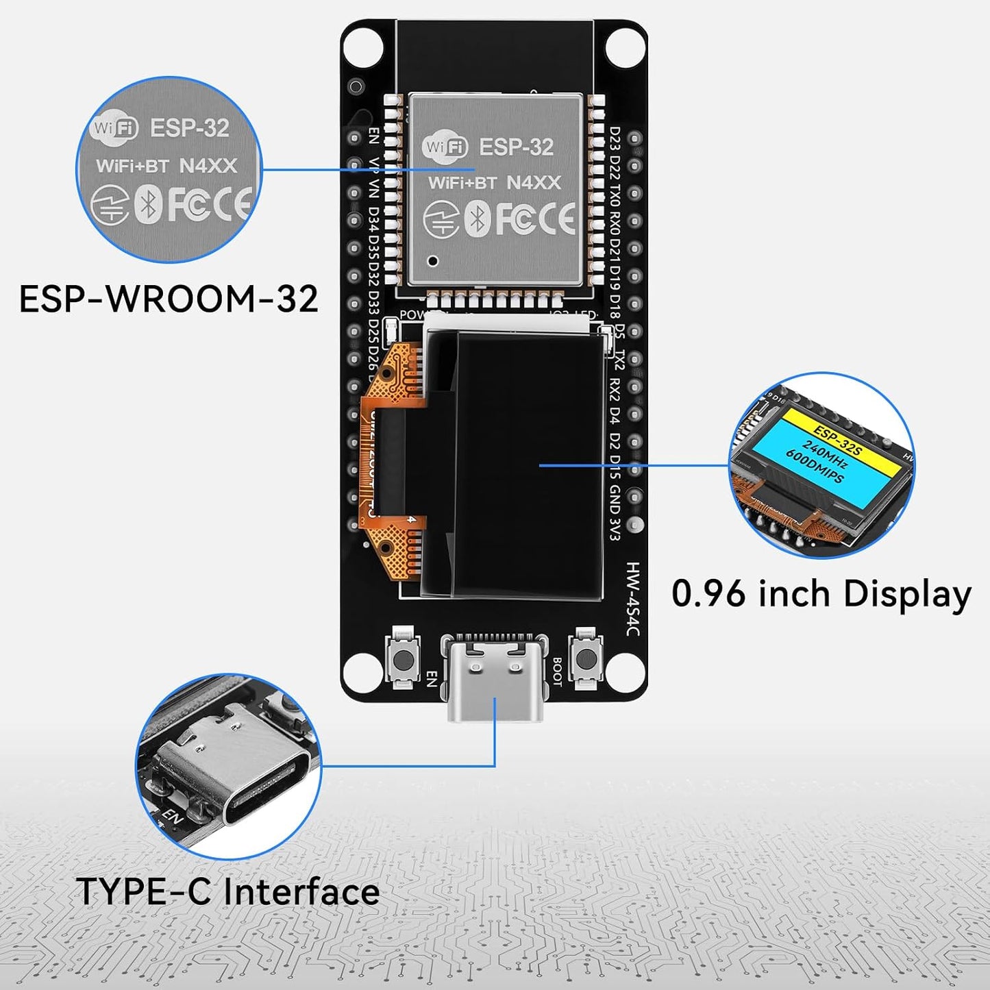 Meshnology ESP32 ESP-32S ESP-WROOM-32 0.96 inch 2.4GHz 30 Development Board mit OLED Display Dual-Mode Development