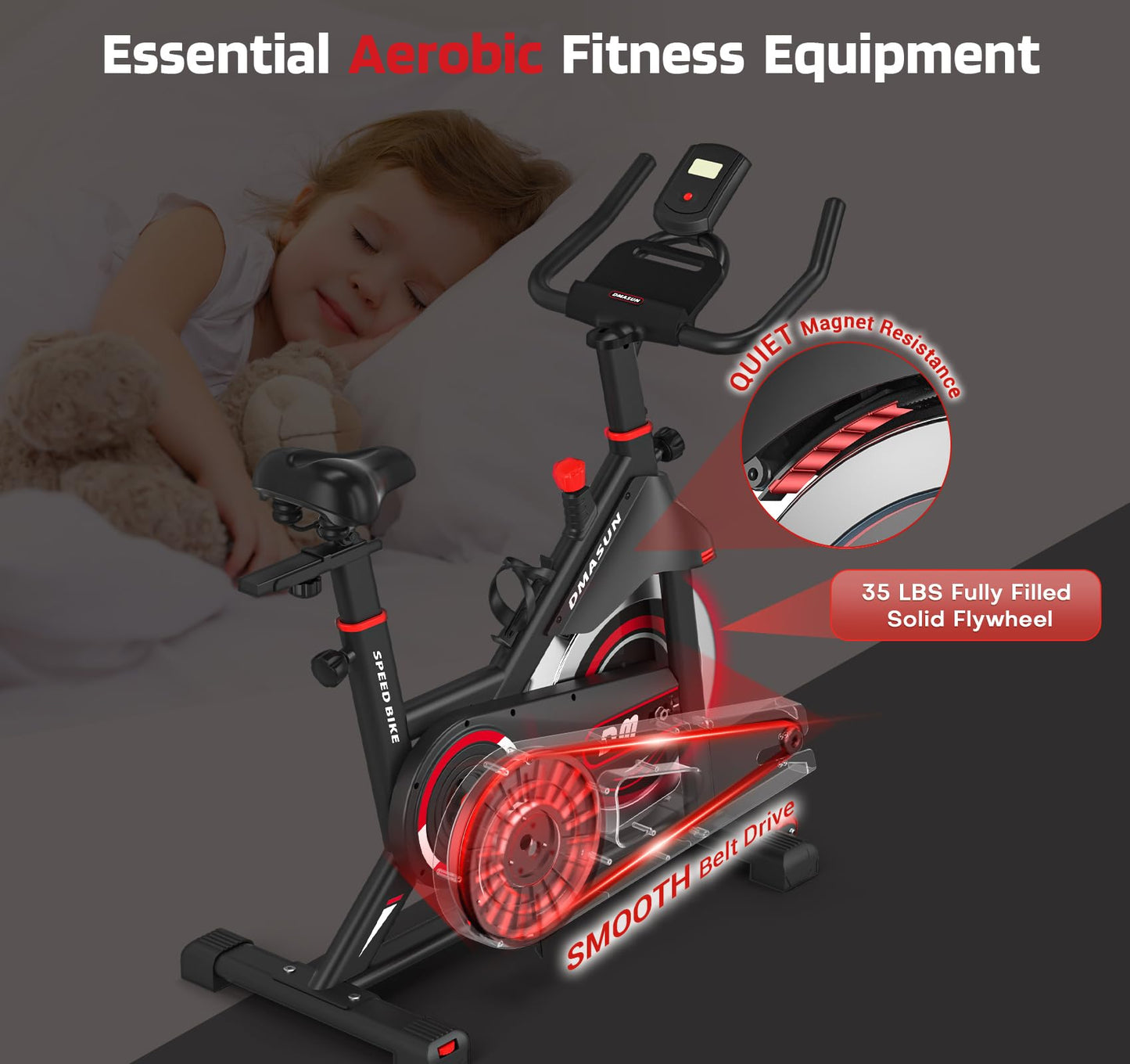 DMASUN Exercise Bike, Silent Magnetic Resistance Stationary Bike for Home with App Compatible, 330 LBS Capacity, Indoor Bike with Comfortable Seat Cushion, Digital Display with Tablet Holder