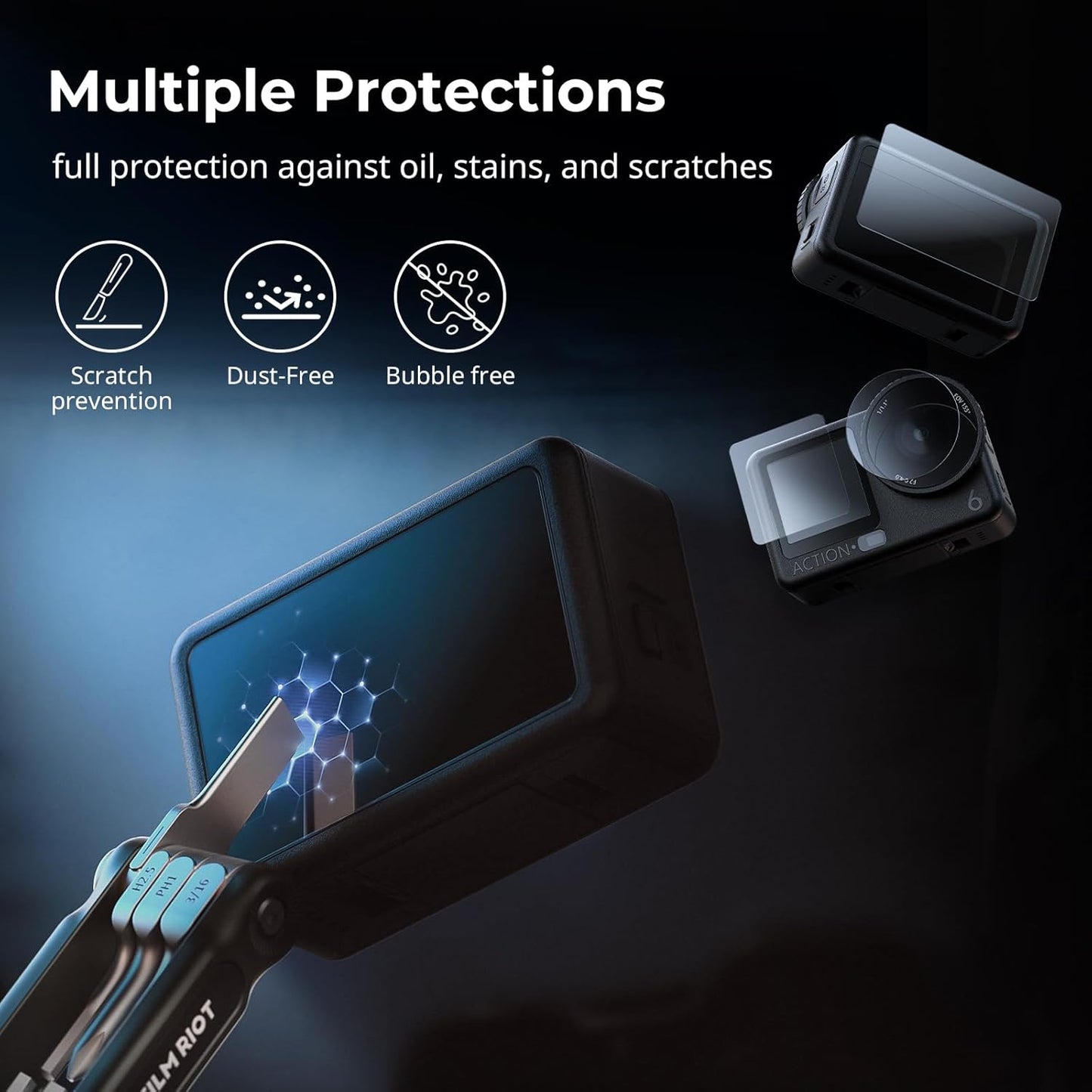 SMALLRIG 6, 5892 Screen Protector Kit, Tempered Glass Screen Protector for DJI Osmo Action Ultra-Thin and Durable