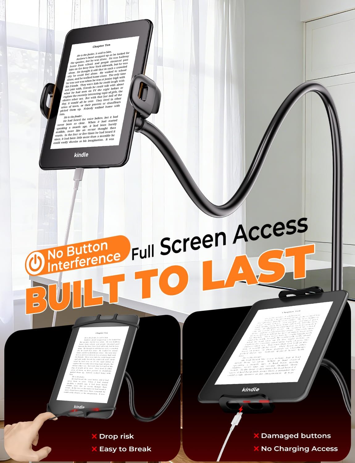 Mumay 17 4.78.6 Inch Gooseneck Kindle & Phone Holder for Bed: Flexible Long Arm Clamp Mount for Hands-Free Reading