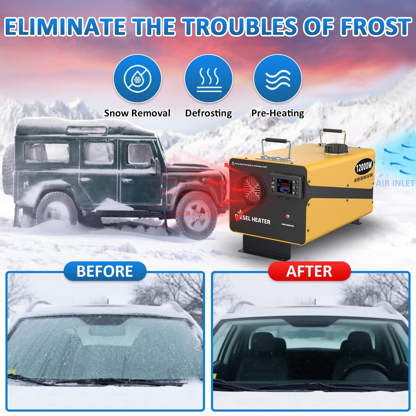 12000W Diesel Heater, 110V/24V/12V Ultra Parking Heater with Remote Control and LCD Display, 2025 Upgraded All-in-One Instant Heat Low Noise for RV Truck Boat Bus Home Shop (110V/24V/12V Heater)