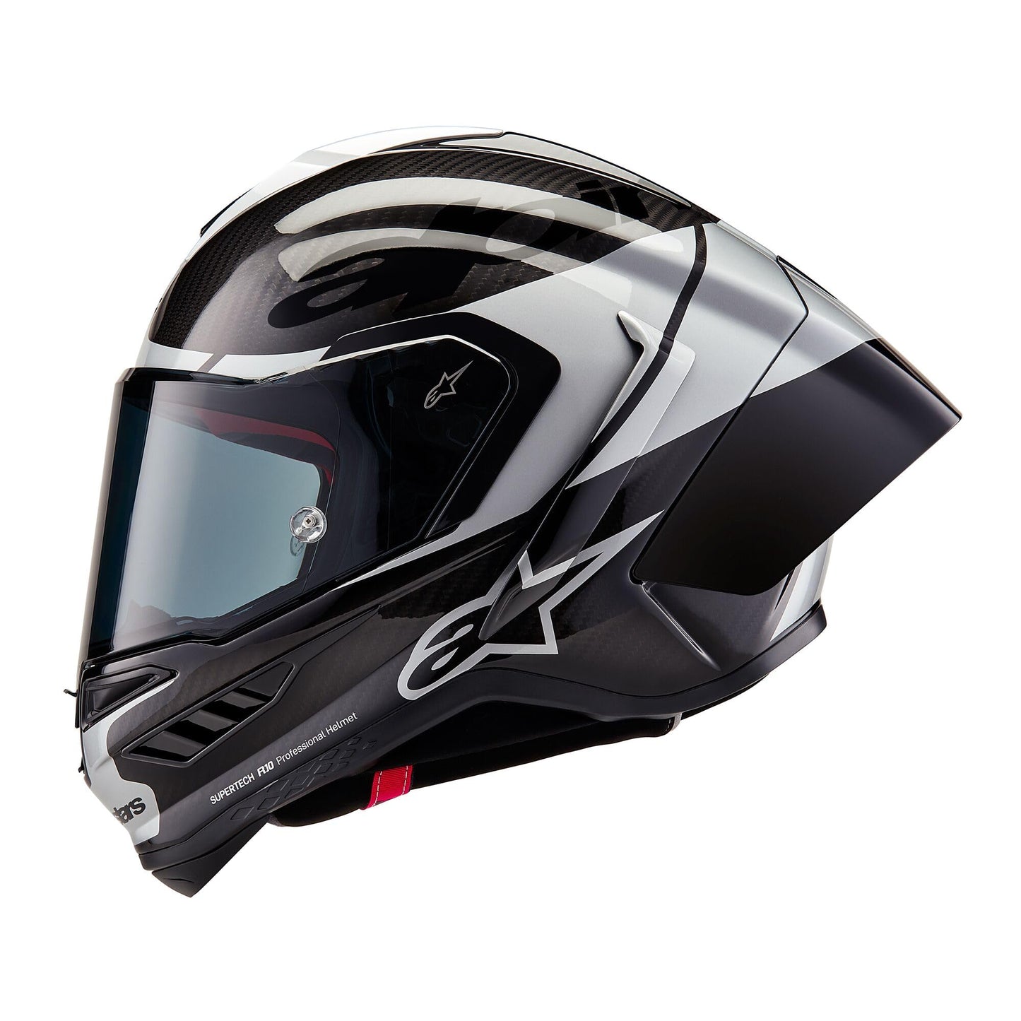 Alpinestars Supertech R10 Element Helmet, Carbon Fiber, Aerodynamic Full-Face Design, Ventilation & Safety, DOT & ECE Certified for Street & Track Riders, Black/Carbon Silver/Black Glossy, S