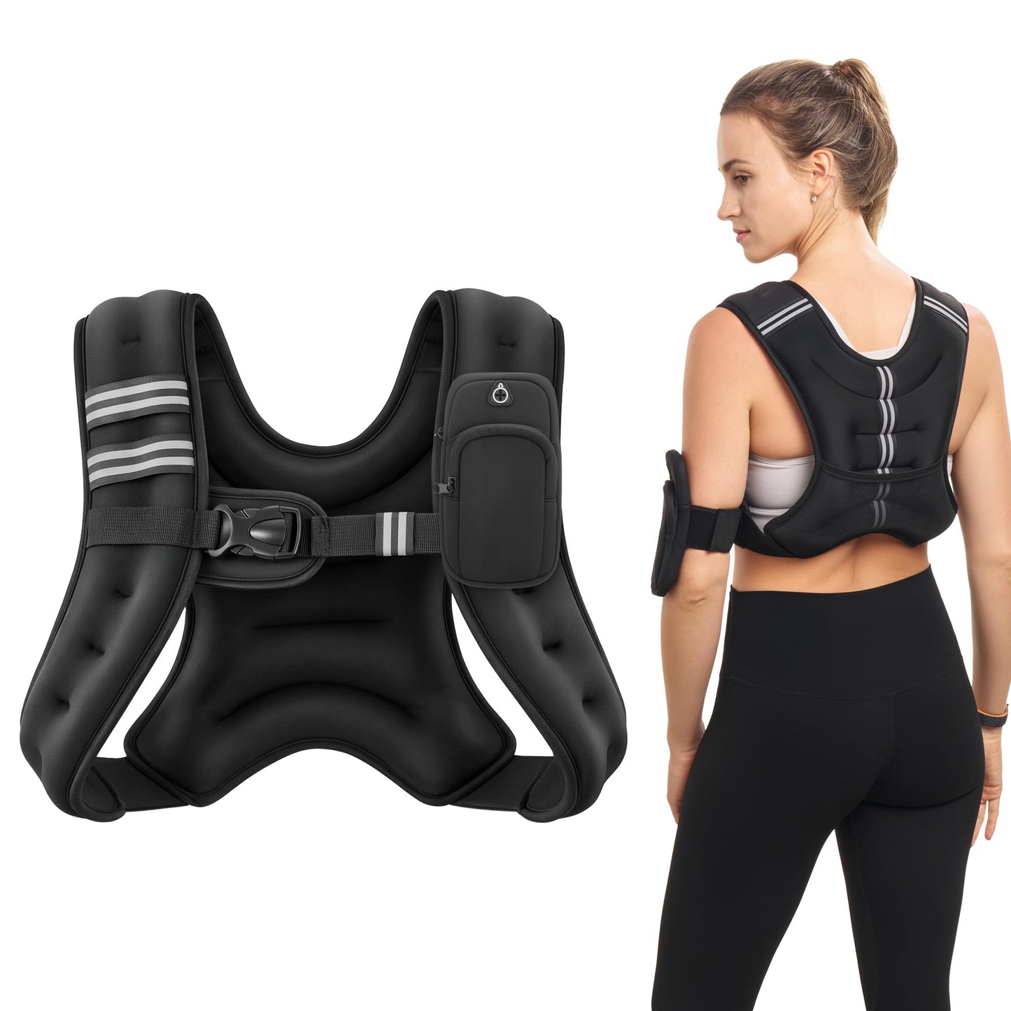 ZELUS Weighted Vest, 6lb/8lb/12lb/16lb/20lb/25lb/30lb Weight Vest with Reflective Stripe for Workout, Strength Training, Running, Fitness, Muscle Building, Weight Loss, Weightlifting, Black(8 lb)