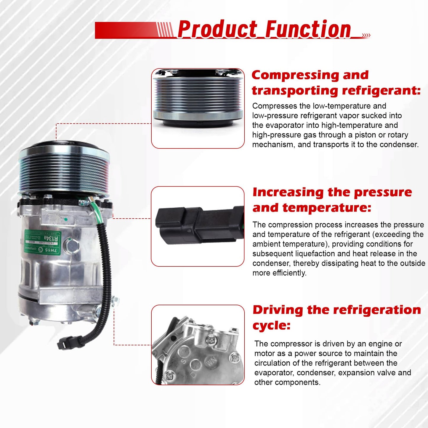Worldthump AC Compressor, E320D2 372-9295 3729295 Air Conditioning Compressor Replacement for Caterpillar Excavator 320E 320D 329E 324E 320D2 323D2 329E 323F 330F