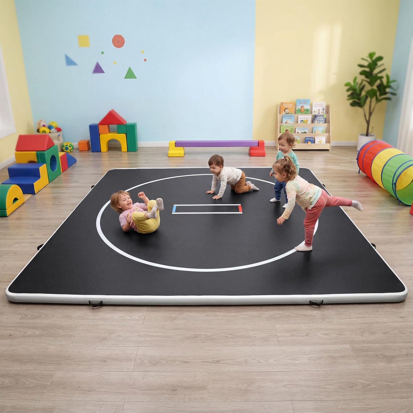 Fnova Inflatable Wrestling Mat 10x10 FT x 4 IN, PVC Portable Wrestling Mats for Home, 4" Thick Jiu Jitsu Mats with Circles for Wrestling, Martial Arts, Jitsu, BJJ, Boxing, MMA, Judo Indoor Outdoor Use