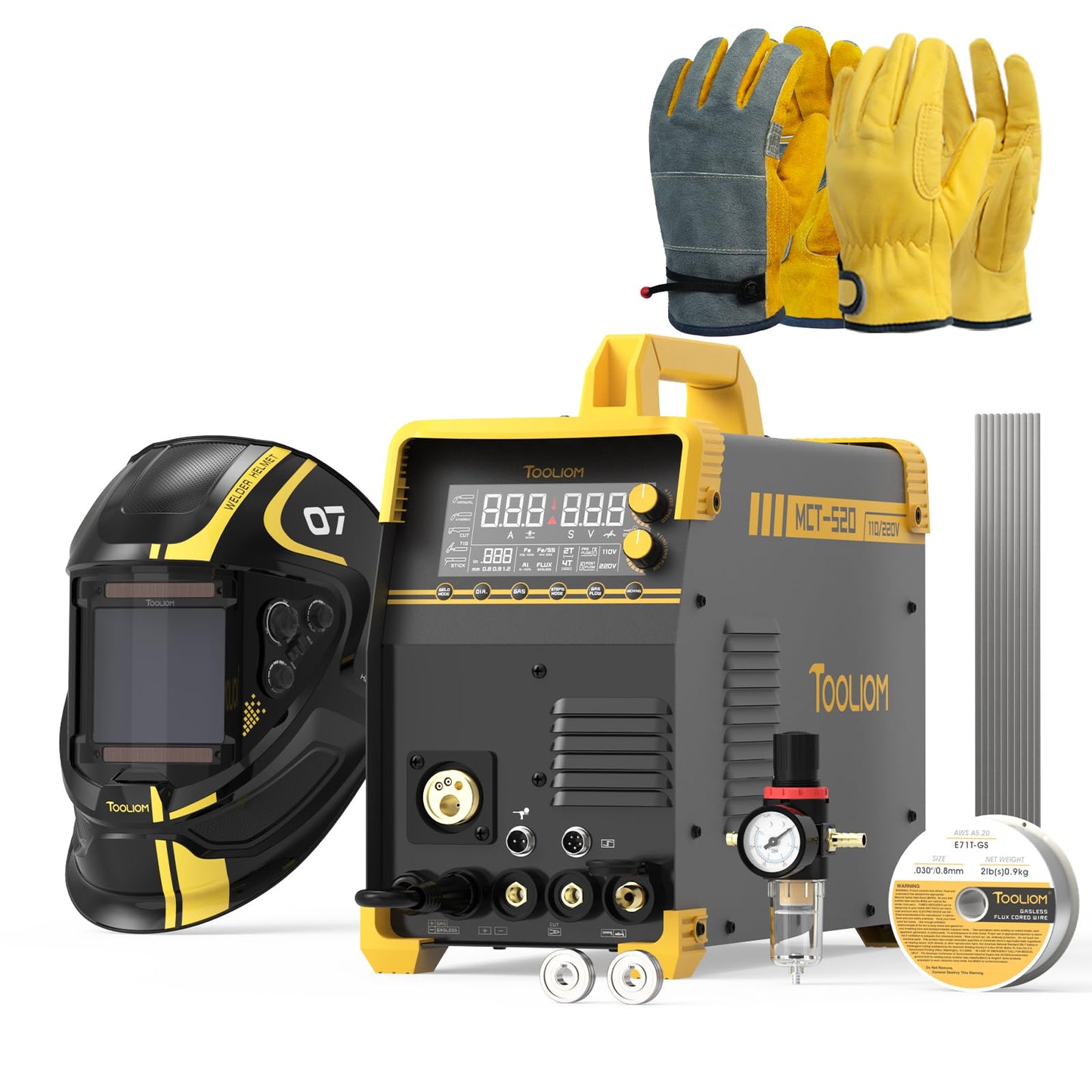 TOOLIOM MIG/TIG/CUT/Stick Welder 5 in 1 Welder & Large Viewing 3.94"x3.66" Welding Helmet