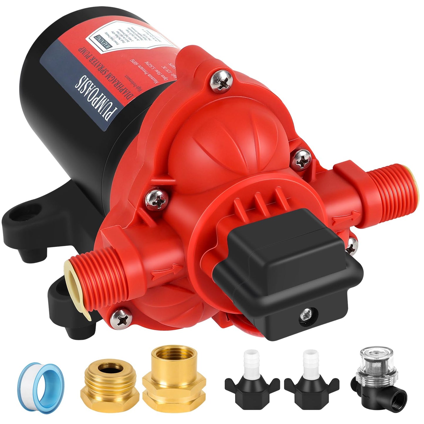 12V Sprayer Pump, 2.5gpm-8amp-60psi, Chemical and Corrosion Resistant, Compatible with Roundup, Diaphragm Pump with Pressure Switch and Self-Priming for Agricultural Spraying, Rv, Boats, Etc