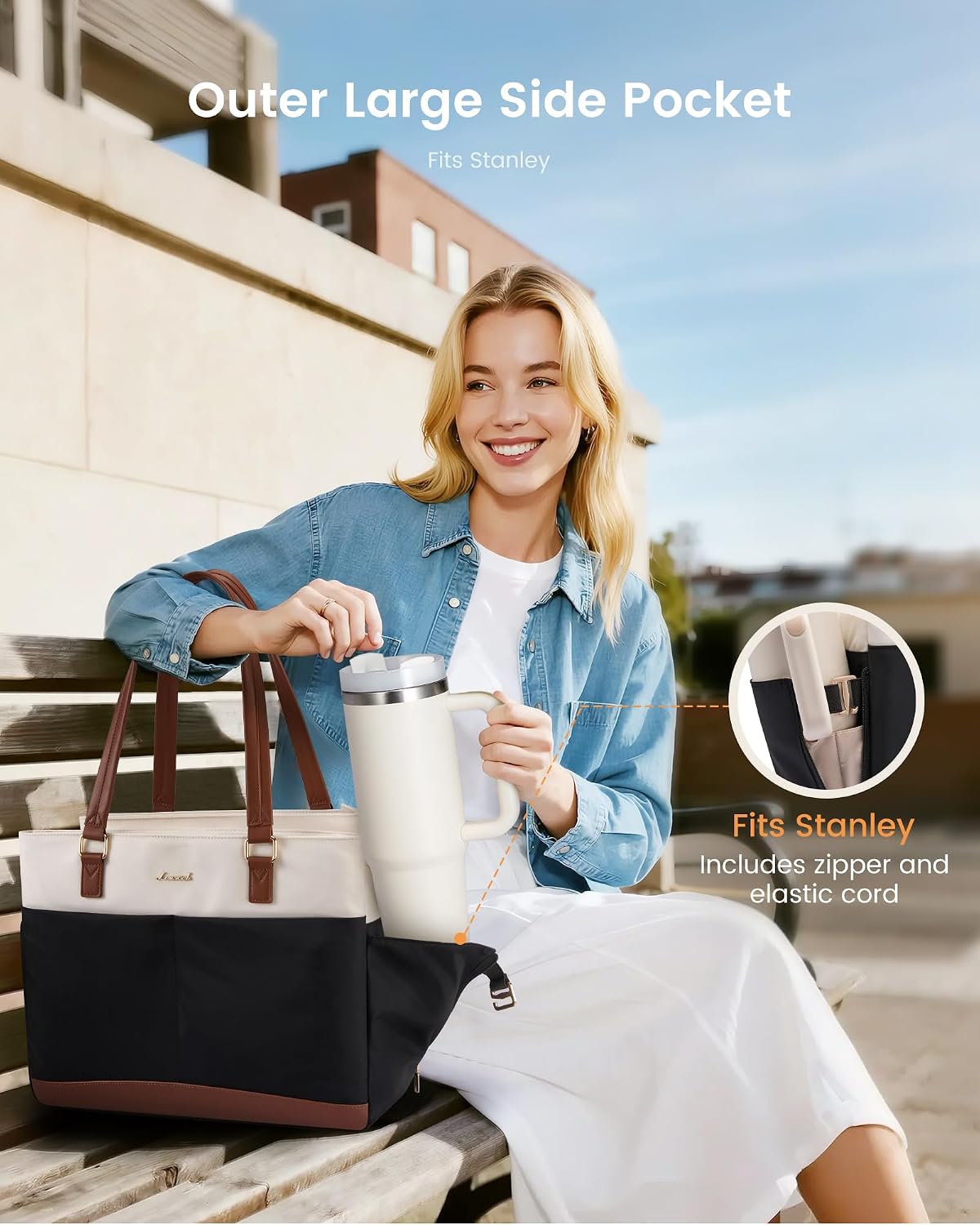 3 LOVEVOOK Laptop Tote Bag for Women with Separate Pocket Work Bag with Large Cup Holder Computer Briefcase for Teacher