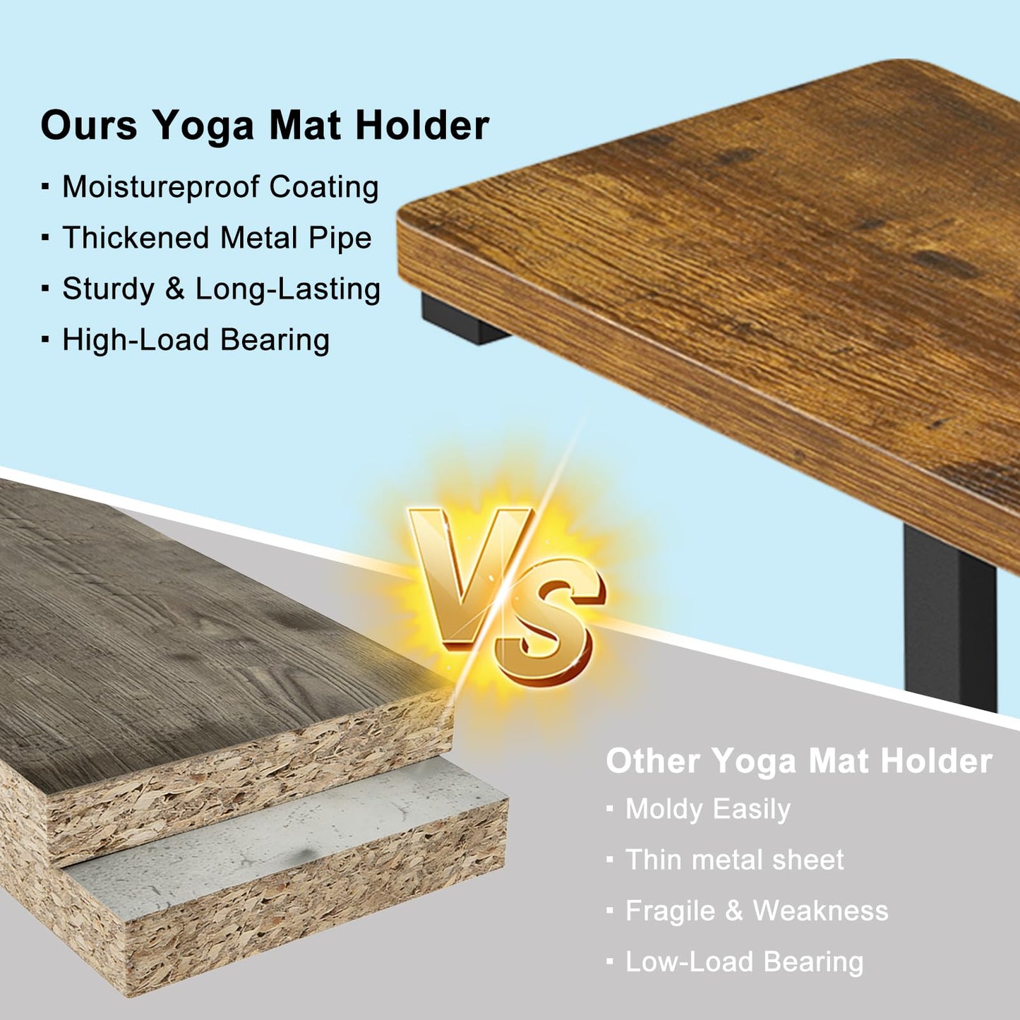BSTSLL Yoga Mat Holder Wall Mount, Yoga Mats Storage Rack, Home Gym Wall Organizer Holder with Wood Floating Shelf and 5 Hooks, Storage Rack for Hanging Foam Roller/Band/Workout Equipment