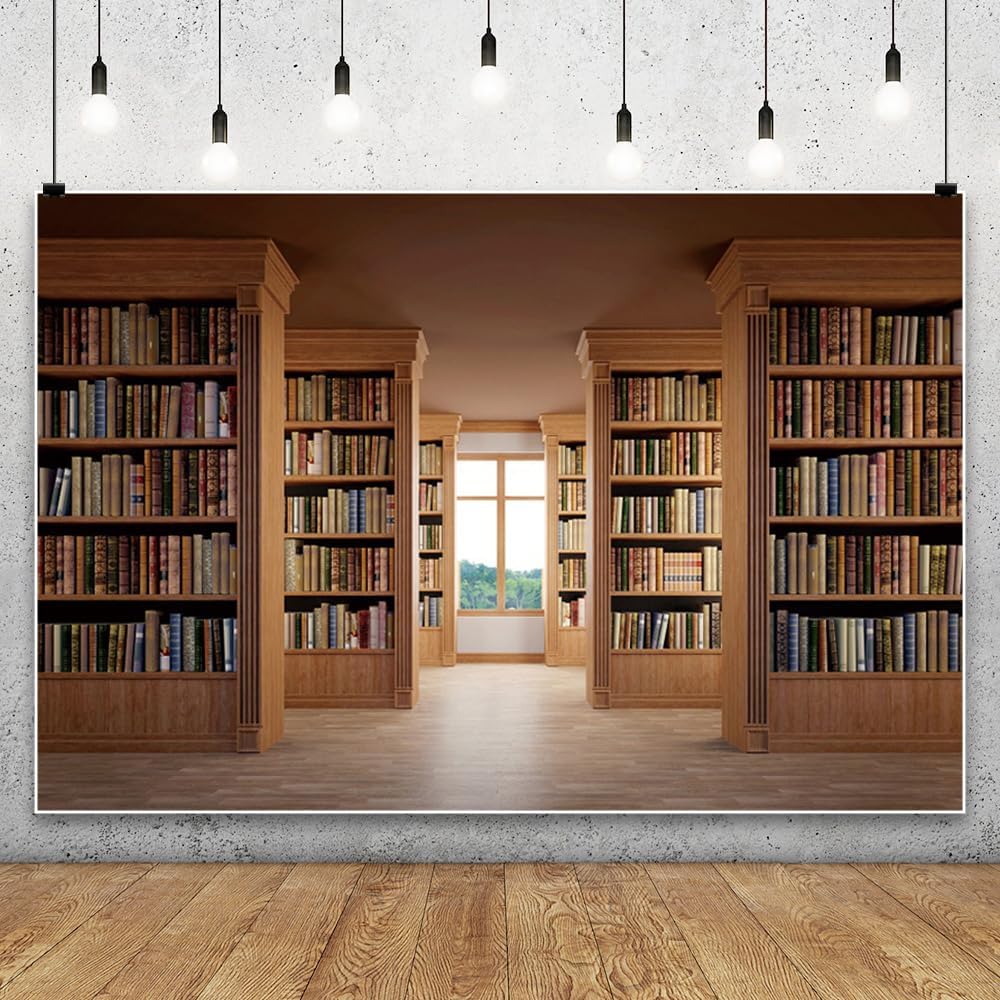 Laeacco 7x5ft Library Bookshelf Backdrop Wooden Bookcase Study Room School Ancient Books Photography Background