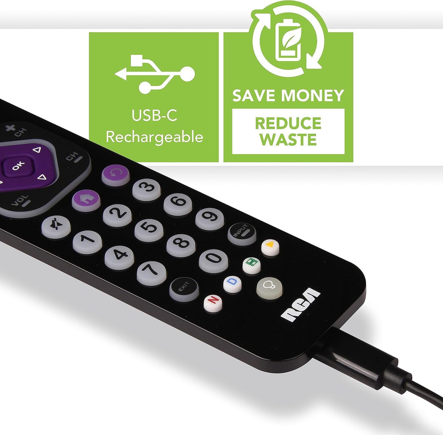 RCA 4-Device Universal Rechargeable Streaming Remote Control for TV, Audio, Soundbar, Streaming Devices, Ultra-Slim