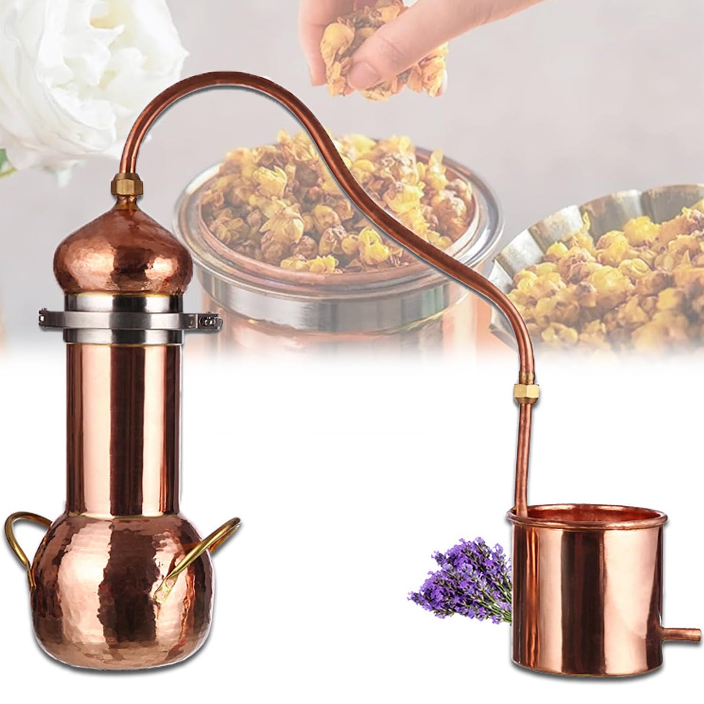 MiBoce Copper Moonshine Still, 2L/3L Pure Copper Alembic Still, Household Small Fresh Flower Essential Oil Distiller, with Cooling Tube, for Whiskey, Moonshine Essential Oils, Distilled Hydrosol