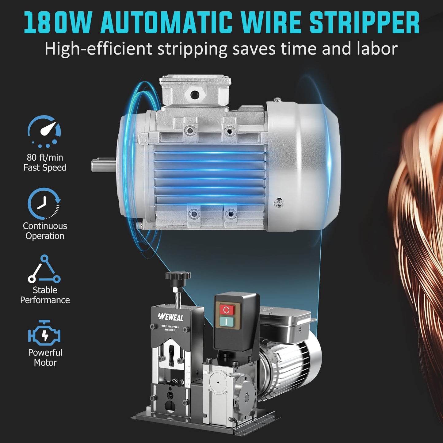Wire Stripping Machine, 0.06''–1.18'' Automatic Electric Wire Stripper, Heavy Duty Copper Wire Stripping Tool with Aluminum Frame for Scrap Copper Recycling, DIY Cable, Romex, Industrial Use