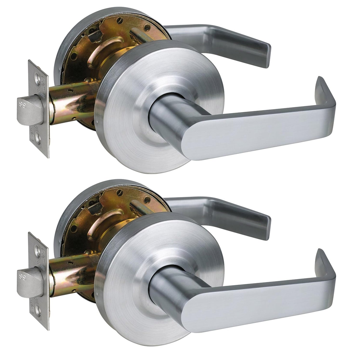 HISAFE 2 Packs of Passage Commercial Door Locks Heavy Duty Grade 2 Lever, Non-Handed, UL 3 Hour Fire Rated, ADA Compliant, Satin Chrome Finish 26D, 2-3/4''Backset