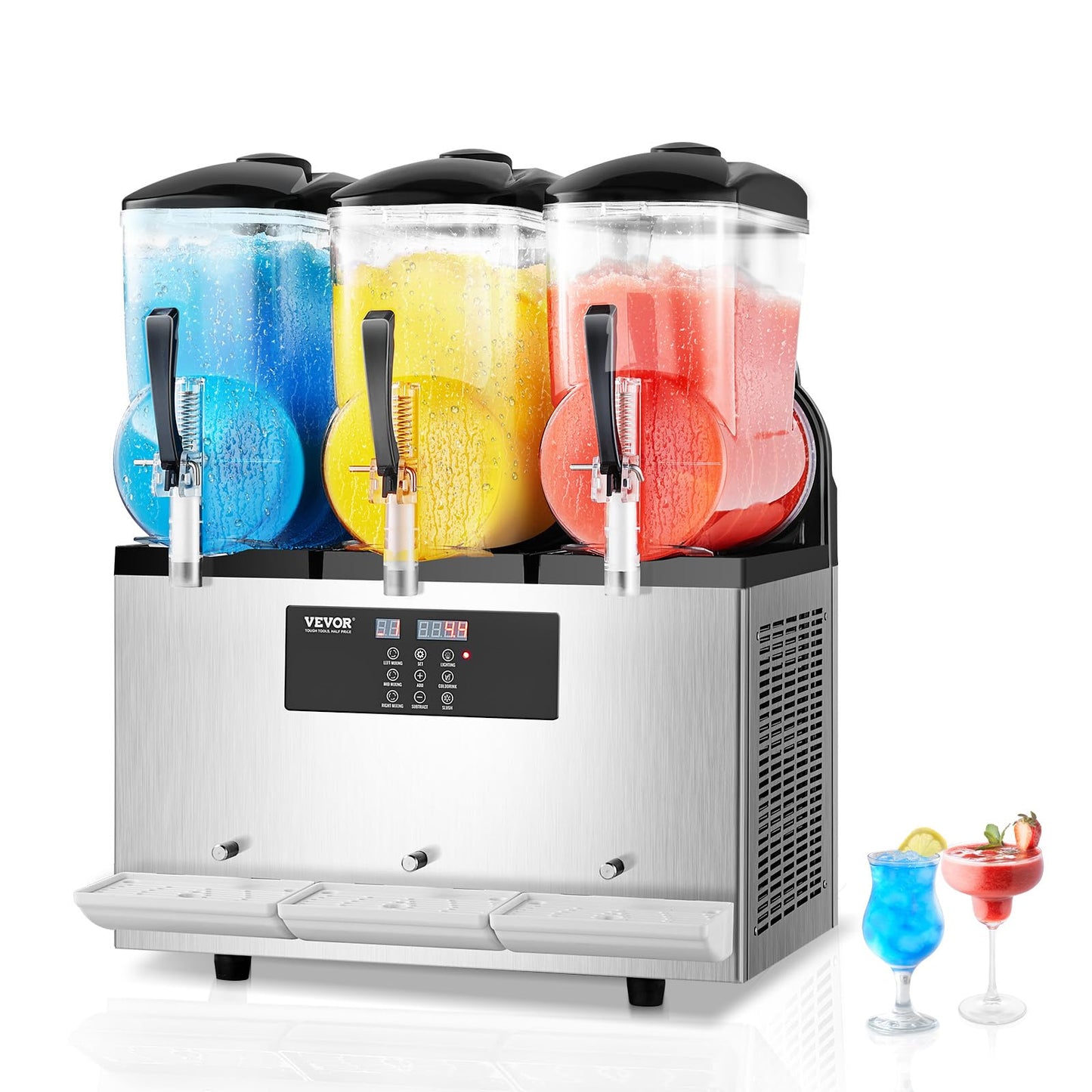 VEVOR Commercial Slushy Machine, 12Lx3 Triple Tank Frozen Drink Machine, 144 Cups Stainless Steel Margarita Smoothie Frozen Drink Maker, Slushie Maker for Home Party Restaurants Cafe Bars