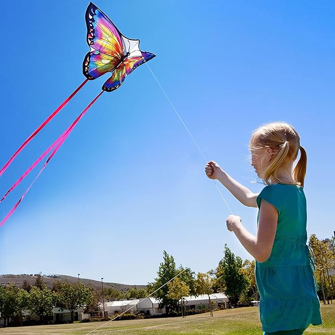 HONBO Butterfly Kites for Kids & Adults,55" x 28" Large Beginner Kite for Kids Ages 4-8,Easy to Fly for Beginners, Each Kite with 300ft Line Handle,Beach Kites for Outdoor Activities & Family Trip