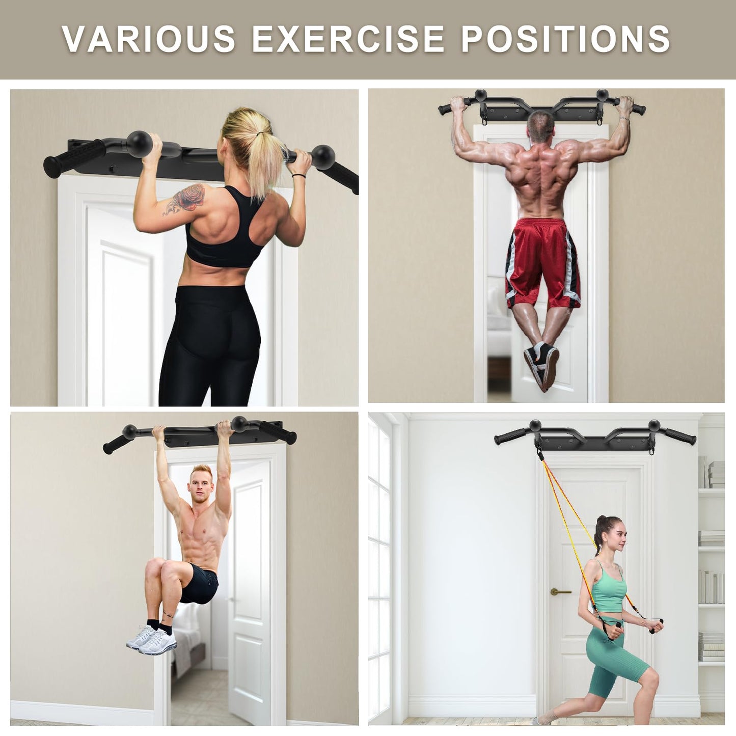 BeneLabel Wall Mounted Pull Up Bar 440 LBS Capacity Multifunctional Doorway Pullup Bar Beam or Joist Mount Chin Up Bar with Resistance Band Hooks and Ball Finger Training