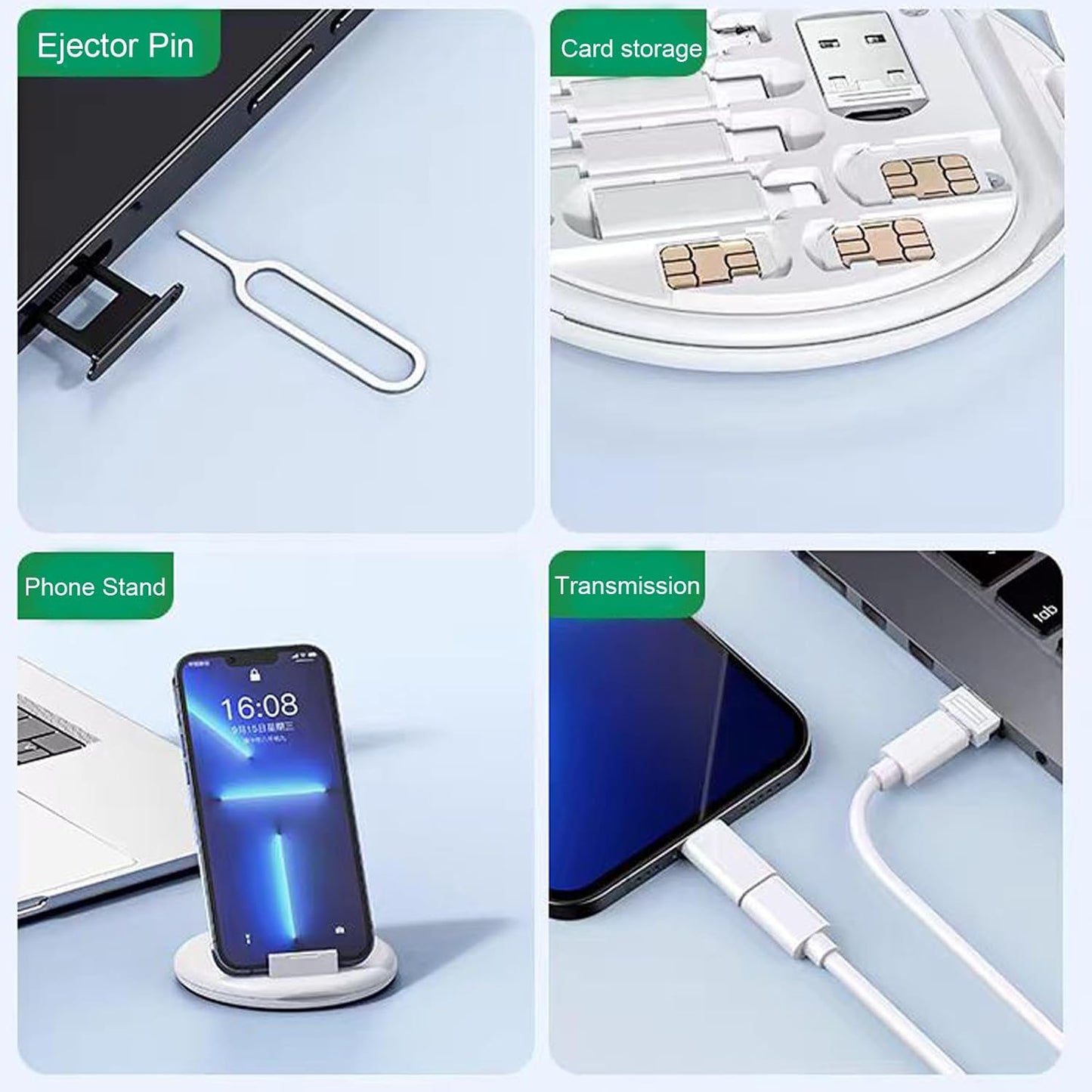 ZALUJMUS Multifunctional Data Cable Storage Box Adaptor for USB-C and Micro-USB Devices Universal Data Transfer Cable