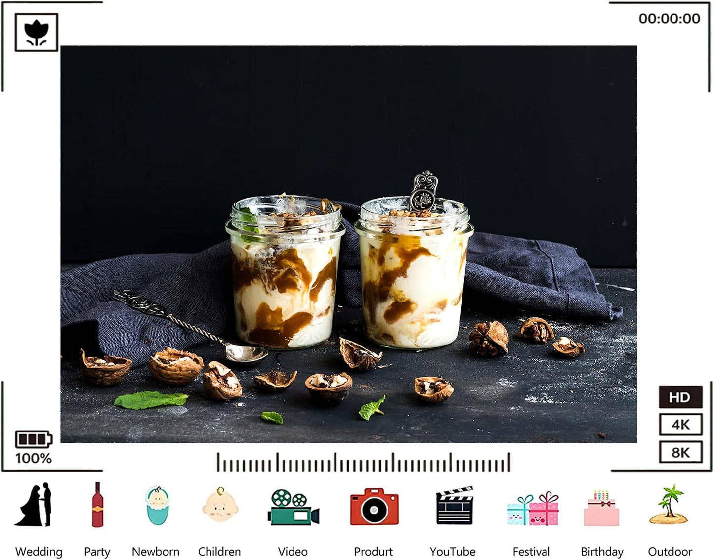 TryKid 8x8ft Yogurt Parfait Backdrop Walnut Caramel Sauce Mint Healthy Dessert Scene Photography Background Gourmet