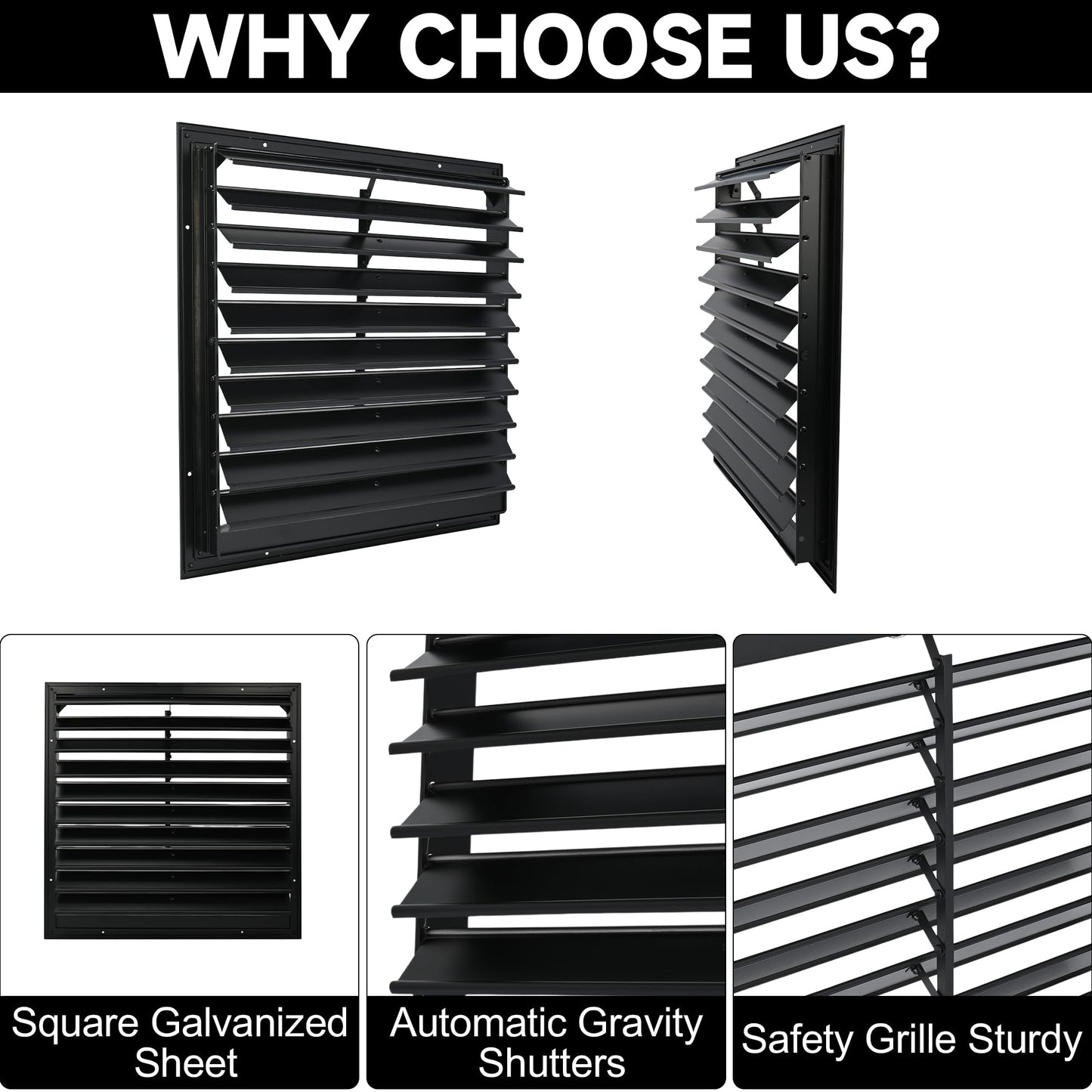 YAGEANNL 20 Inch Automatic Exhaust Shutter Louver Vent, 2Pcs Aluminum Gravity Shutters Louver for Windows Outside, Home Attics, Greenhouse Vent