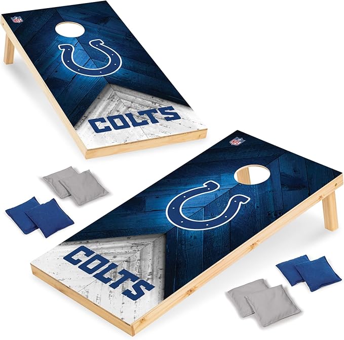 NFL Football 2' x 4' Regulation Size Solid Wood Cornhole Set with Direct Print HD Team Graphics Great Gift for Any Football Fan! Bean Bag Toss Family Outdoor Game
