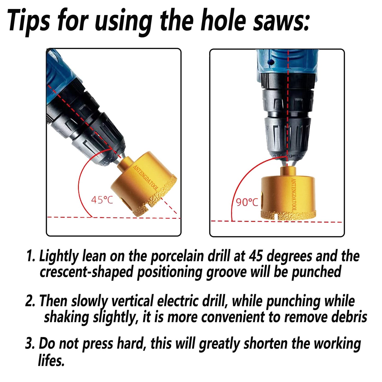 Antengdatool Dry/Wet Diamond Hole Saw Kit, Porcelain Tile Core Drill Bits Set Cutter for Ceramic Marble Brick Granite Stones Angle Grinder(6/8/10/20/25/35/50/75/100,50mm)