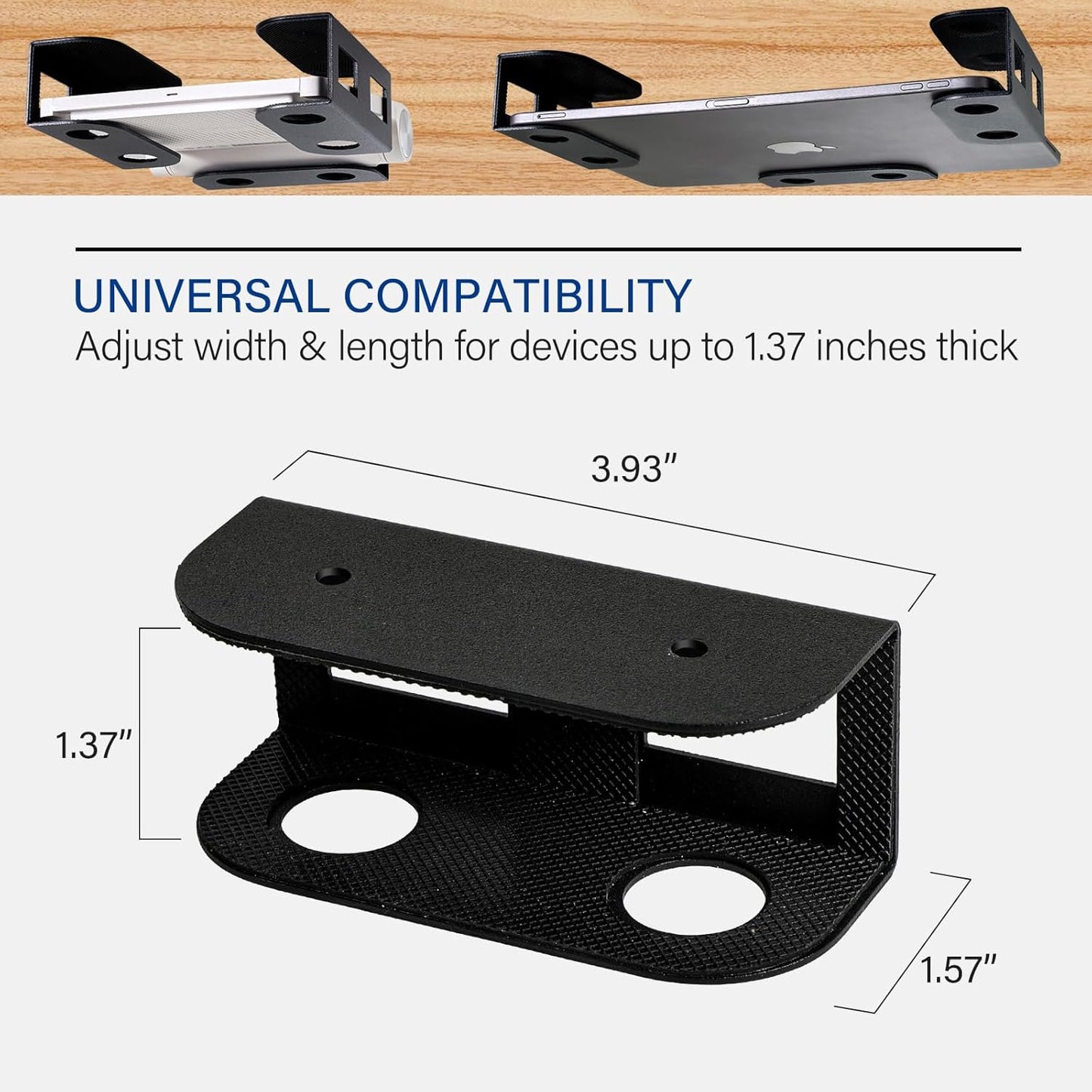 1.37" BYMECOST Under Desk Laptop Storage Mount, Metal Under Desk Device Holder, for Devices Up to Thick, MacBook, Mini