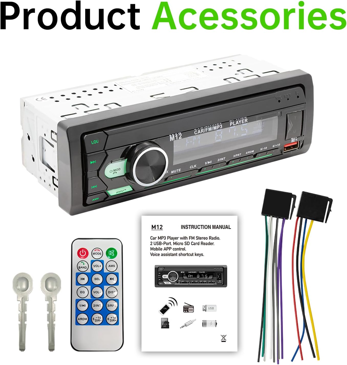 ePathChina 12V MP3 FM/MP3/WMA/FLAC/AUX/TF Car Audio Bluetooth LCD Single DIN Car Stereo, Car Radio Player