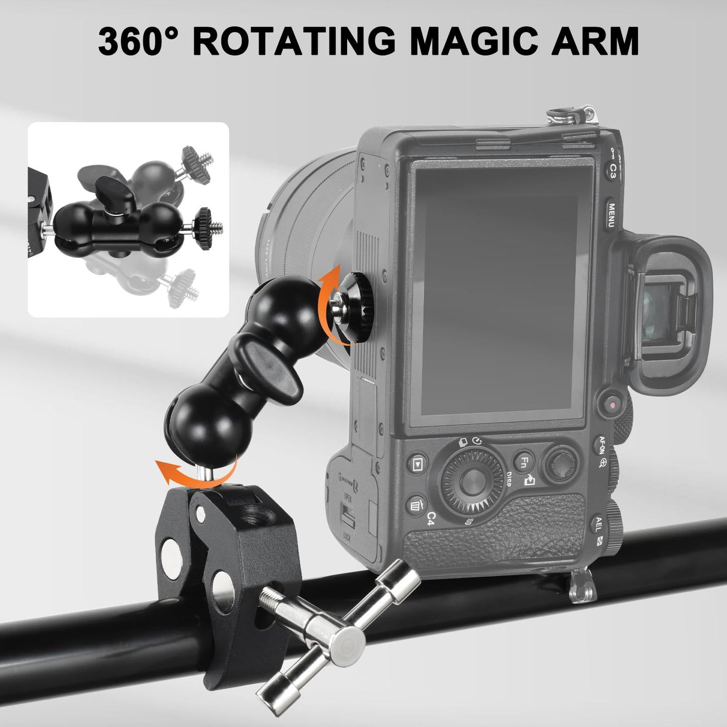UTEBIT Super Clamp Camera Mount with 360° Ballhead Magic Arm, Super Clamp Mount with 1/4" and 3/8" Thread, Desk/Bike/Bicycle/Motorcycle/Handlebar for GoPro, Phone, Camera, Monitor, LED Light