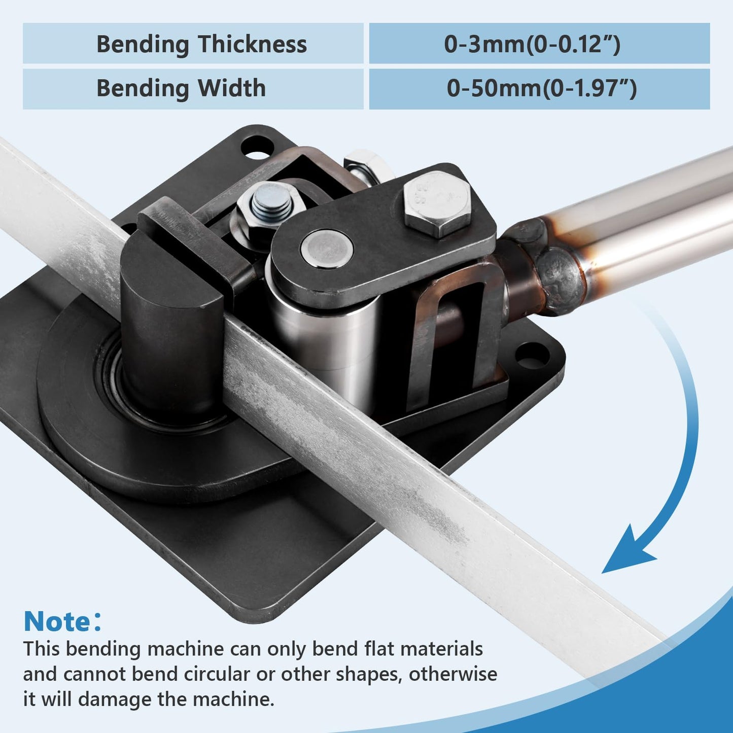 MXBAOHENG 90° Flat Bar Bender, 3X50mm Manual Flat Bar Bending Machine, 9 Bearings Metal Bending Machine, Metal Bender for Galvanized Flat Strip, Steel, Copper, Aluminum, Iron, 304 Stainless Steel