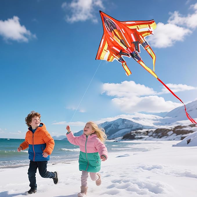 Fighter Jet Kites for Kids & Adults - Durable Airplane Kites for Boys Ages 8-12 & 4-8 with Kite String Reel, Easy Fly Large Outdoor Kite for Beach & Park Activities
