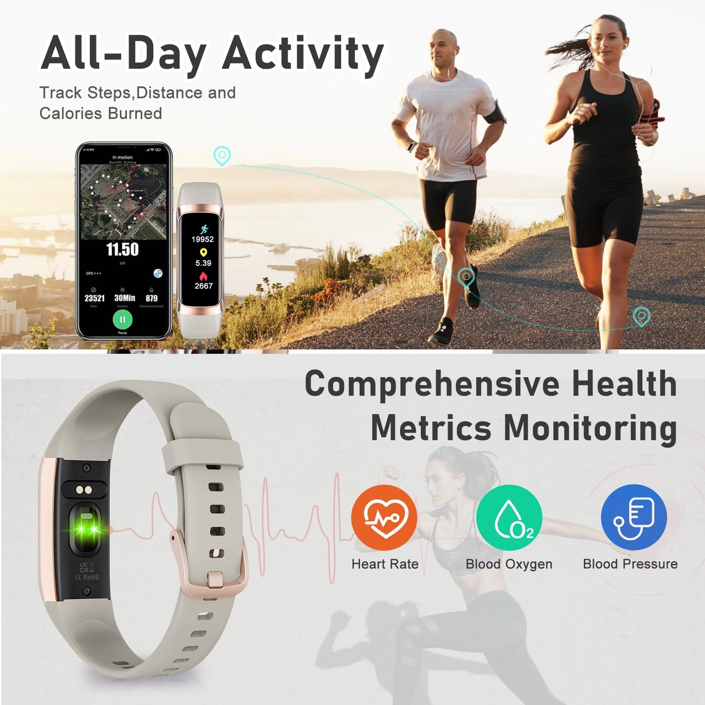 ST-CARE Fitness Tracker with Step Counter/Calories/Stopwatch, Activity Tracker, Health Tracker with Heart Rate Monitor, Sleep Tracker