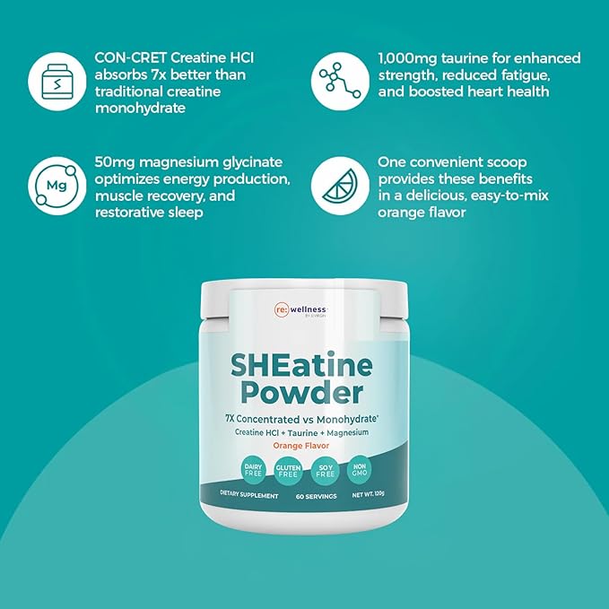 Reignite Wellness by JJ Virgin | SHEatine Powder | Creatine Trifecta for Powerful Aging | Creatine HCL, Taurine & Magnesium Glycinate | Orange Flavor 60 Servings