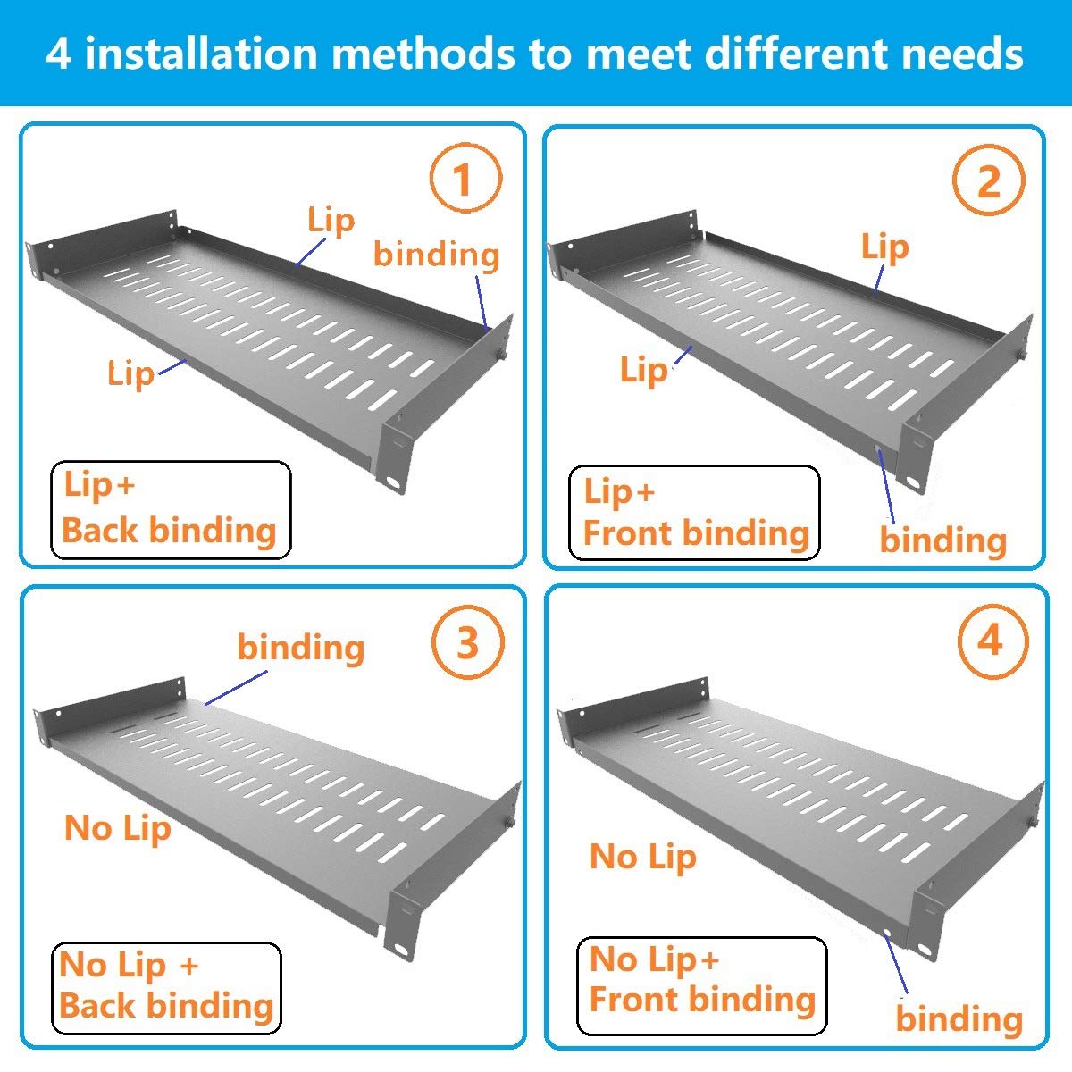 Jingchengmei 1U Disassembled Vented Cantilever Server Rack Mount Shelf 8"(203mm) Depth for 19-Inch Network/AV Equipment Rack and Cabinet(1U8V)