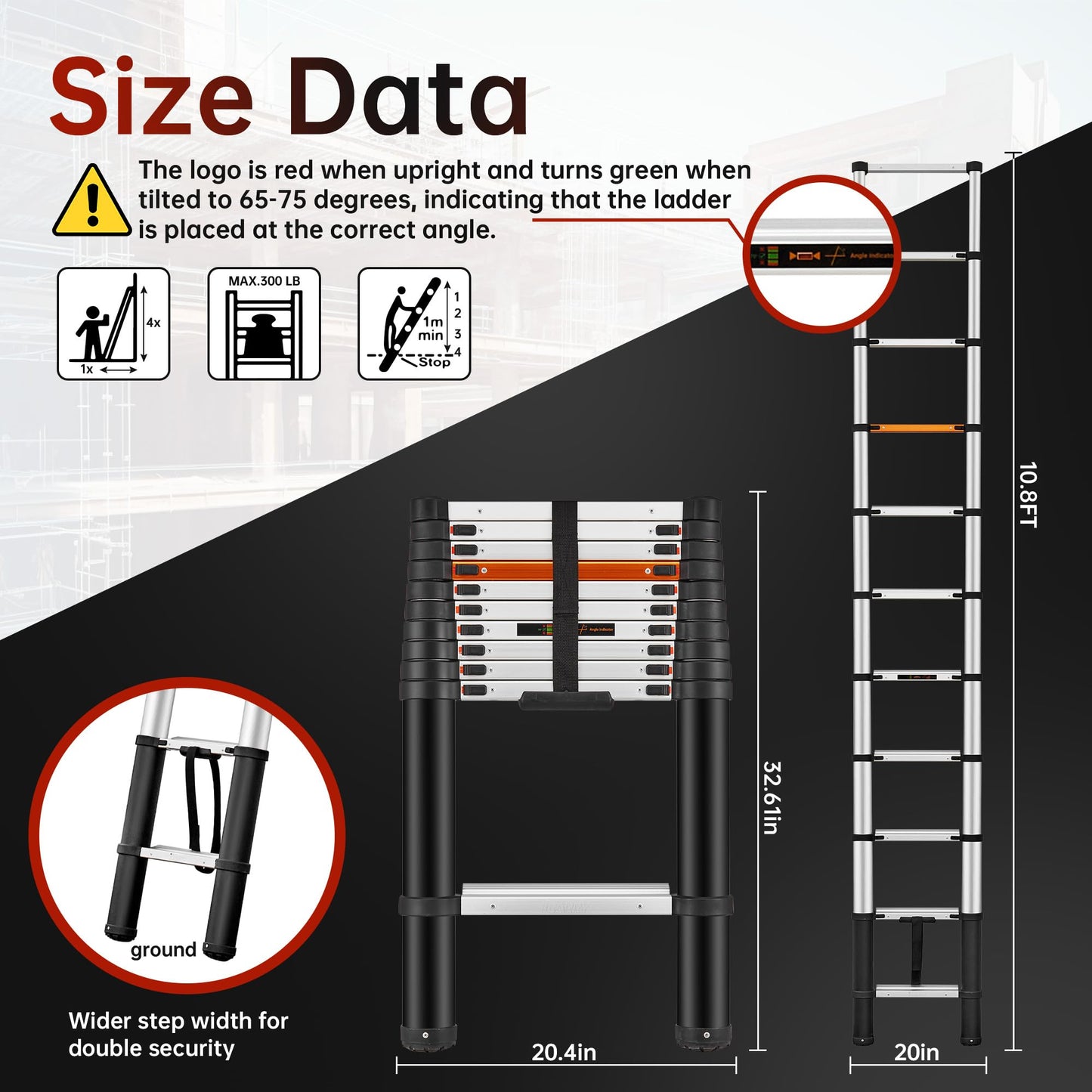 ICARRY Telescoping Ladder 10.8 FT Aluminum Ladder, 300lb Capacity Safety Extension Ladder, Soft Close Collapsible Ladder with Non-Slip Feet, Multi-Purpose Compact Ladder for Home, RV, Loft