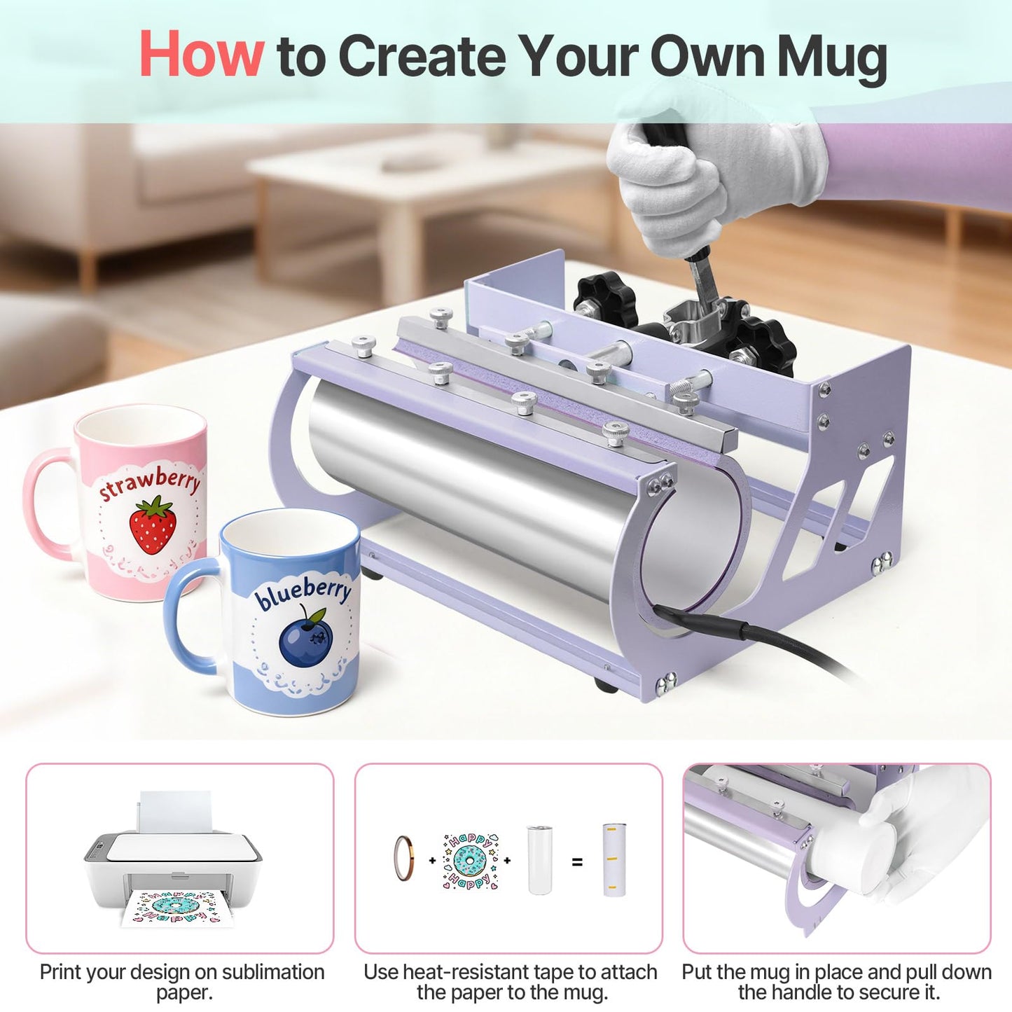 Slendor Heat Press Machine Sublimation Heat Press 360° Swing Away Heat Transfer Digital T-Shirt Pressing with 30OZ 20OZ Tumbler Press, Multifunction Combo for Hat Cap Plate 12''X15'' 5IN1 Lavender