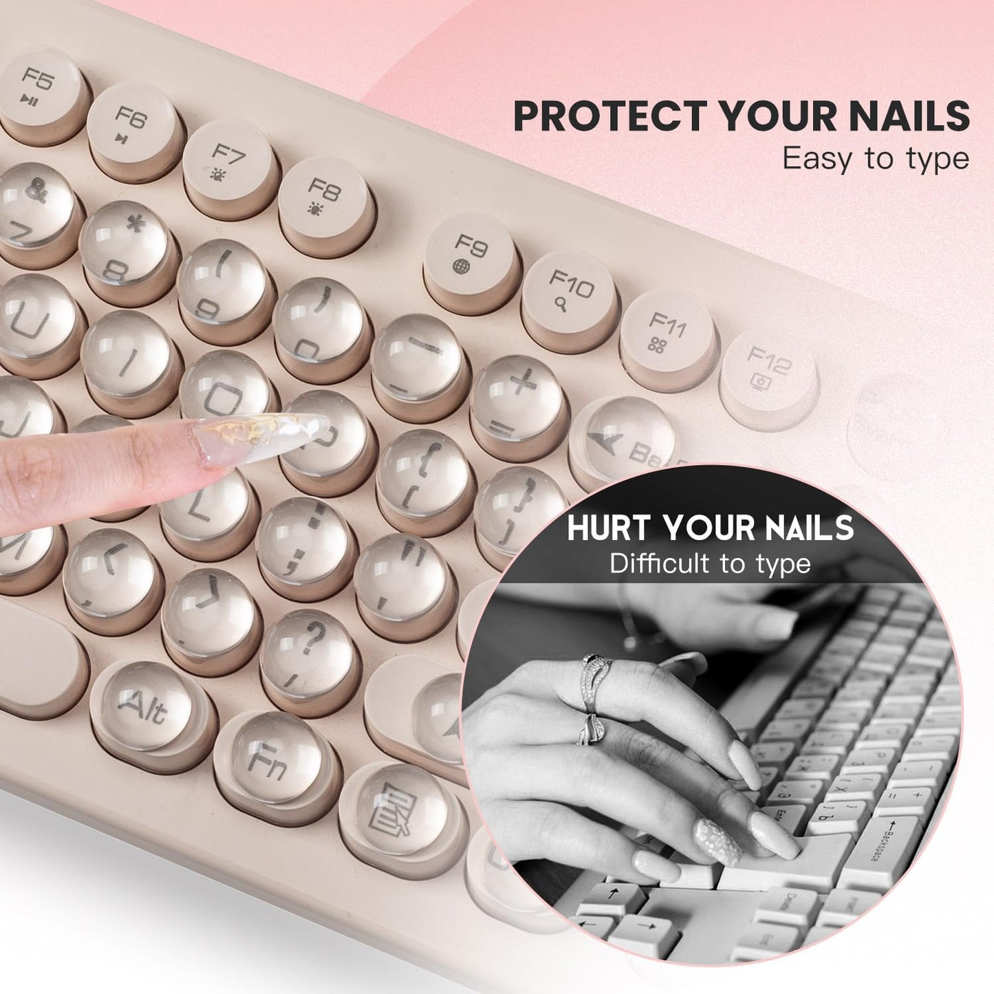 110PCS Keyboard Cover Stickers for Long Nails - Clear Glass Bubbles Long Nail Keyboard Cover, Raised Acrylic Nail Art