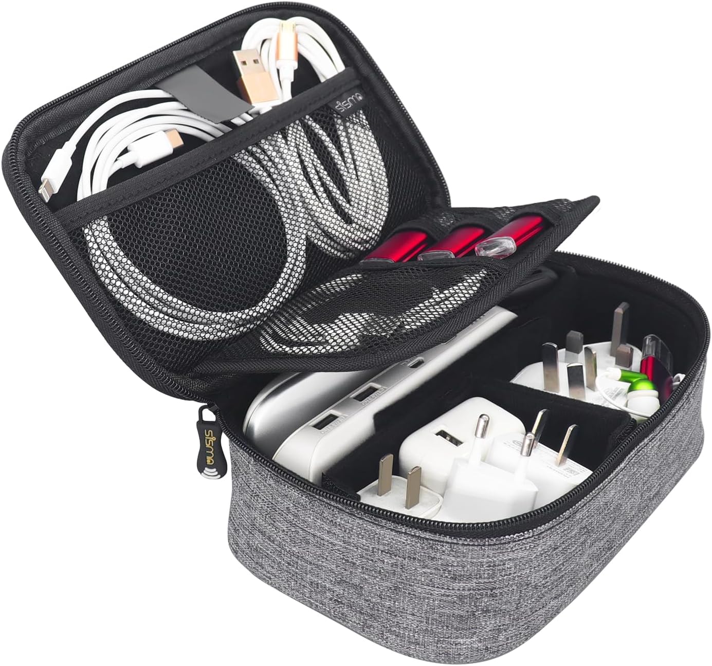 sisma Travel Electronics Organizer Small Carrying Case for Cables Phone Chargers USB Plugs Power Cords Earbuds Adapter