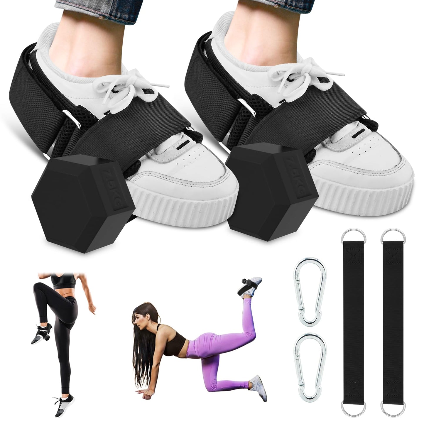 Olnverath Dumbbell Foot Attachment for Leg Workout, Tibialis Trainer, Extension Monkey Foot Dumbbell Attachment Straps for Fitness Training, Leg Extensions, Hamstring Curls(Black)