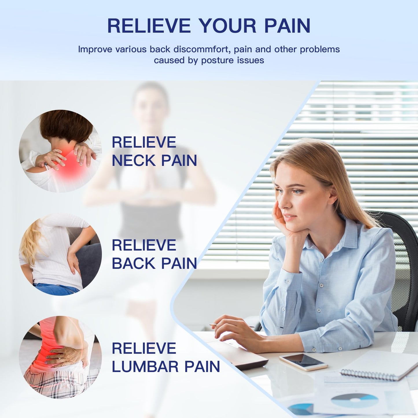 KNXWALT Posture Corrector for Women & Men, Back Brace Straightener with Adjustable Support, Relief for Neck/Shoulder/Back Pain, Scoliosis & Hunchback Correction, Breathable Mesh Design