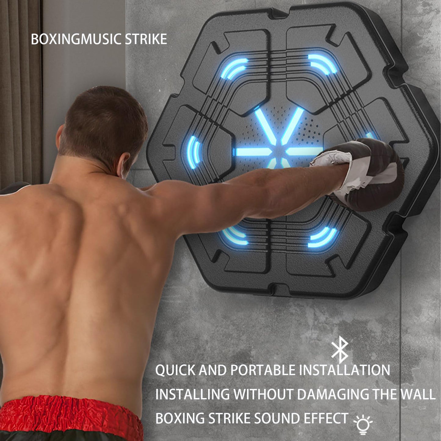 SofLuxe Music Boxing Machine,Striking Training Equipment,Home Equipment,Boxing Trainer,Strength Training,Interactive Lighting,Black Gloves