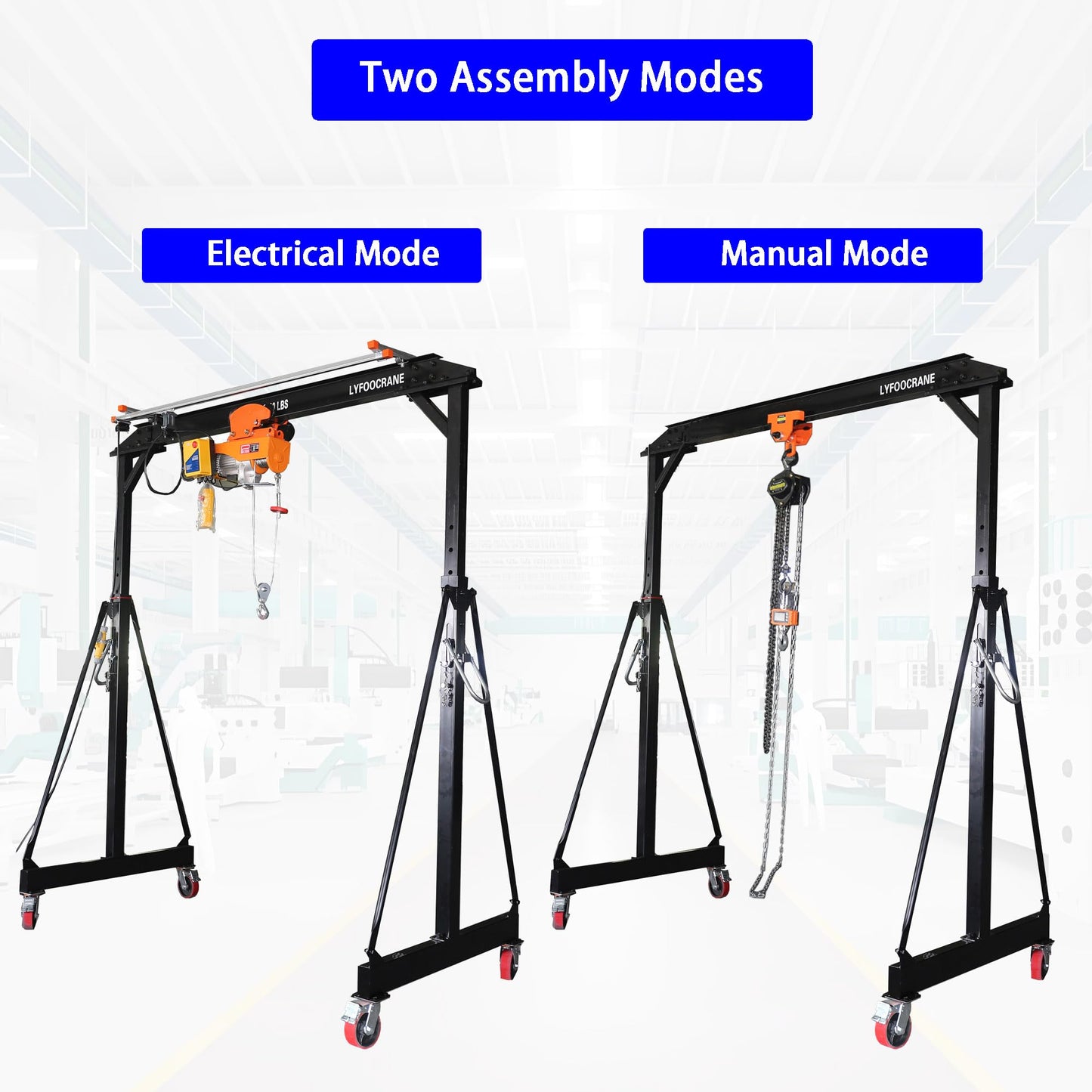 Electrical Gantry Crane 2000 LBS - 8.53 FT Wide，Adjustatable Crane with Electrical Hoist, Garage Crane 1T with Manual Hoist, Trolley, Scale, Sling, Shackle, Hook, Hammerlock Coupling (8.5 FT Width)