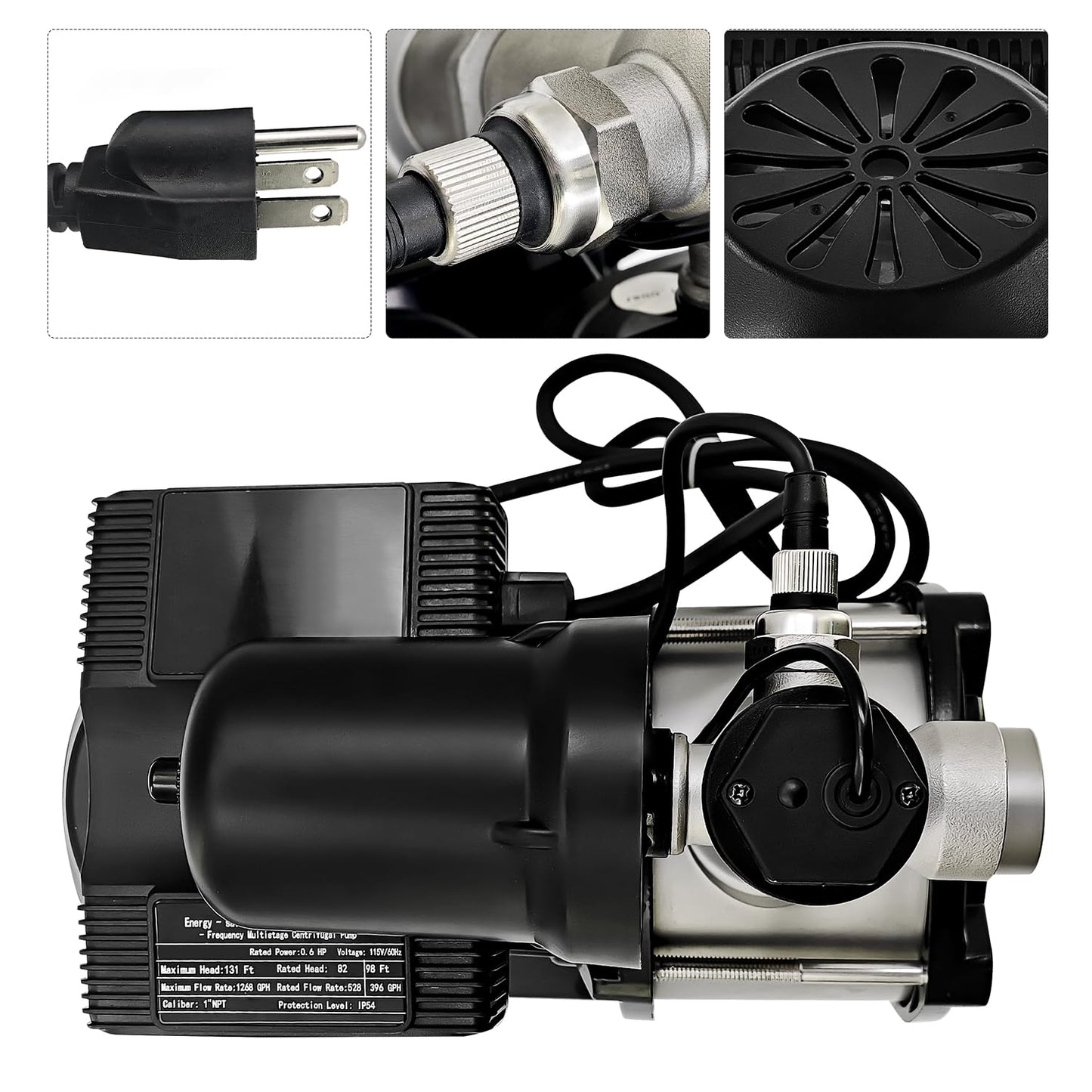 450w 57PSI Smart Water Pressure Booster Pump 1" NPT 21GPM, 115VAC 60Hz Boosts 7 Water Outlets for Home Shower Irrigation Energy Saving Multistage Centrifugal Pump