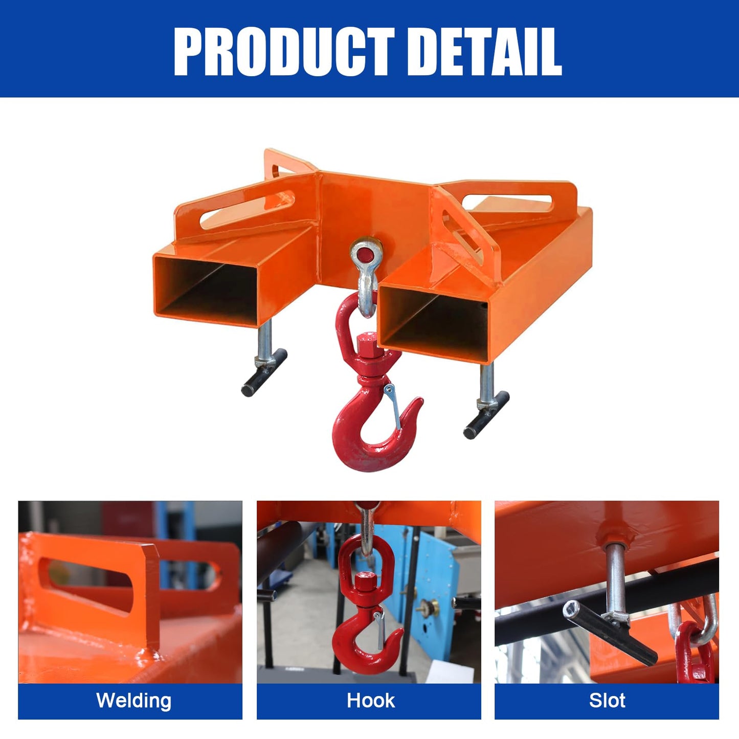 FAYUWUOX 3T/6600LBS Forklift Mobile Crane, Truss Jib Boom Hoist with 2 Hooks, Heavy Duty Forklift Extension Attachment