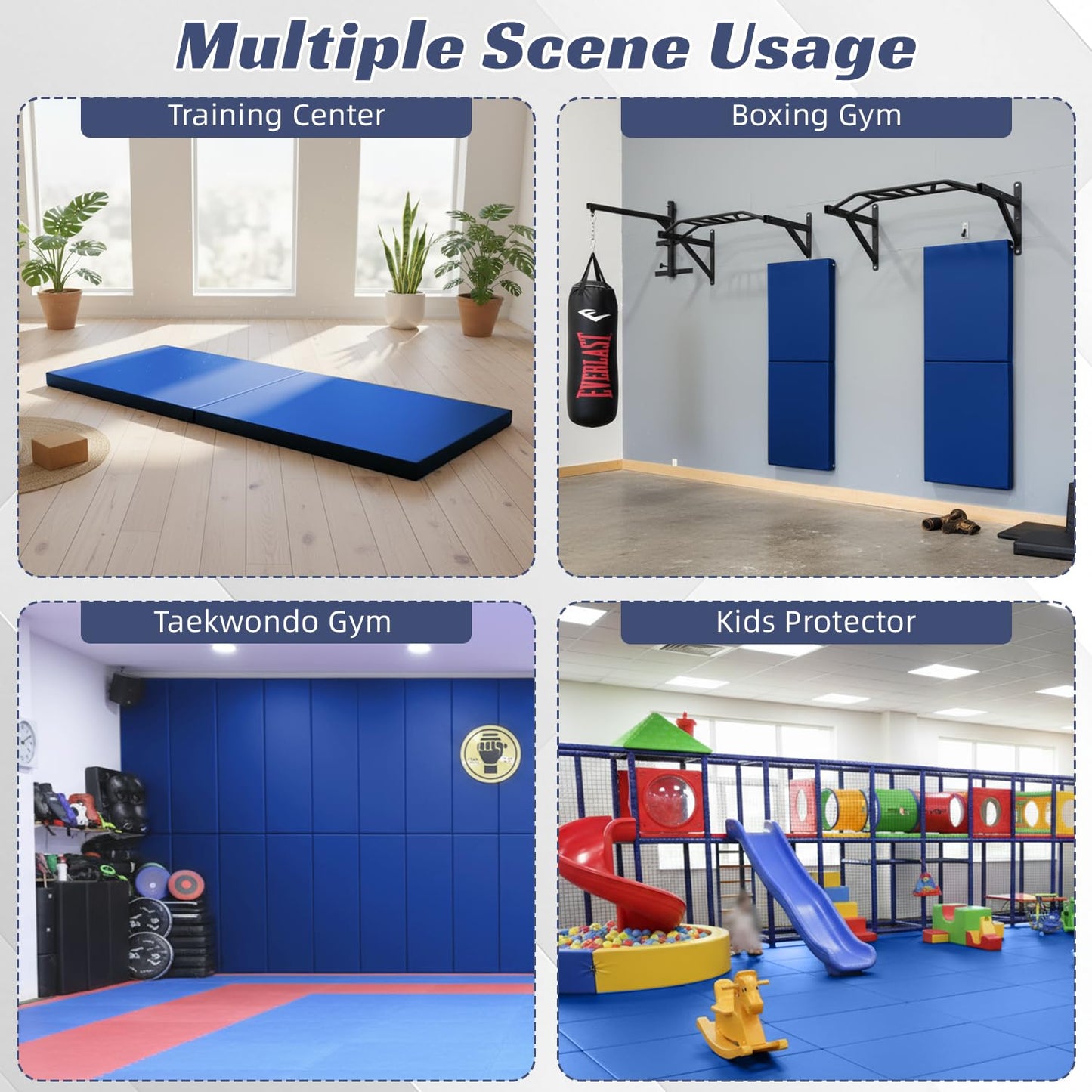 ybaymy 2" Thick Wall Padding, Wall Pads for Gym Basketball Court Garage Wall Mount Protector, Anti Collision Mat for Kids Foldable Exercise Mats for Taekwondo Garage (Blue)