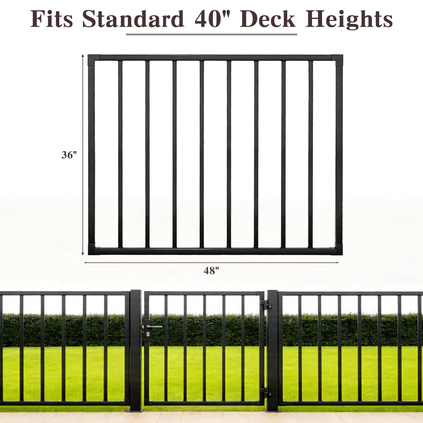 Outdoor Deck Gate Kit, 36" H x 48" W Heavy Duty Fence Gate Kit with Gate Hinges and Latch, Weatherproof Anti-Rust Metal Gate for Decks, Railings,Patios, Gardens, Yards(36" H)